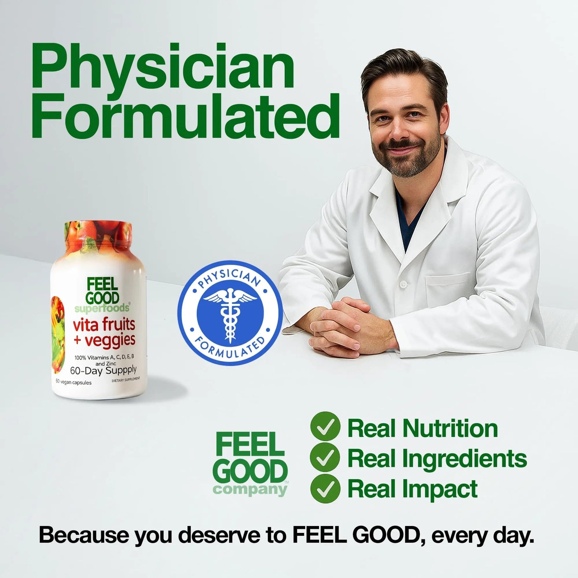 FeelGood Superfoods Vita Fruits and Veggies Capsules - 25 Superfood Ingredients, Fruit and Vegetable Multivitamin, 60 Count FeelGood Superfoods uk supplements