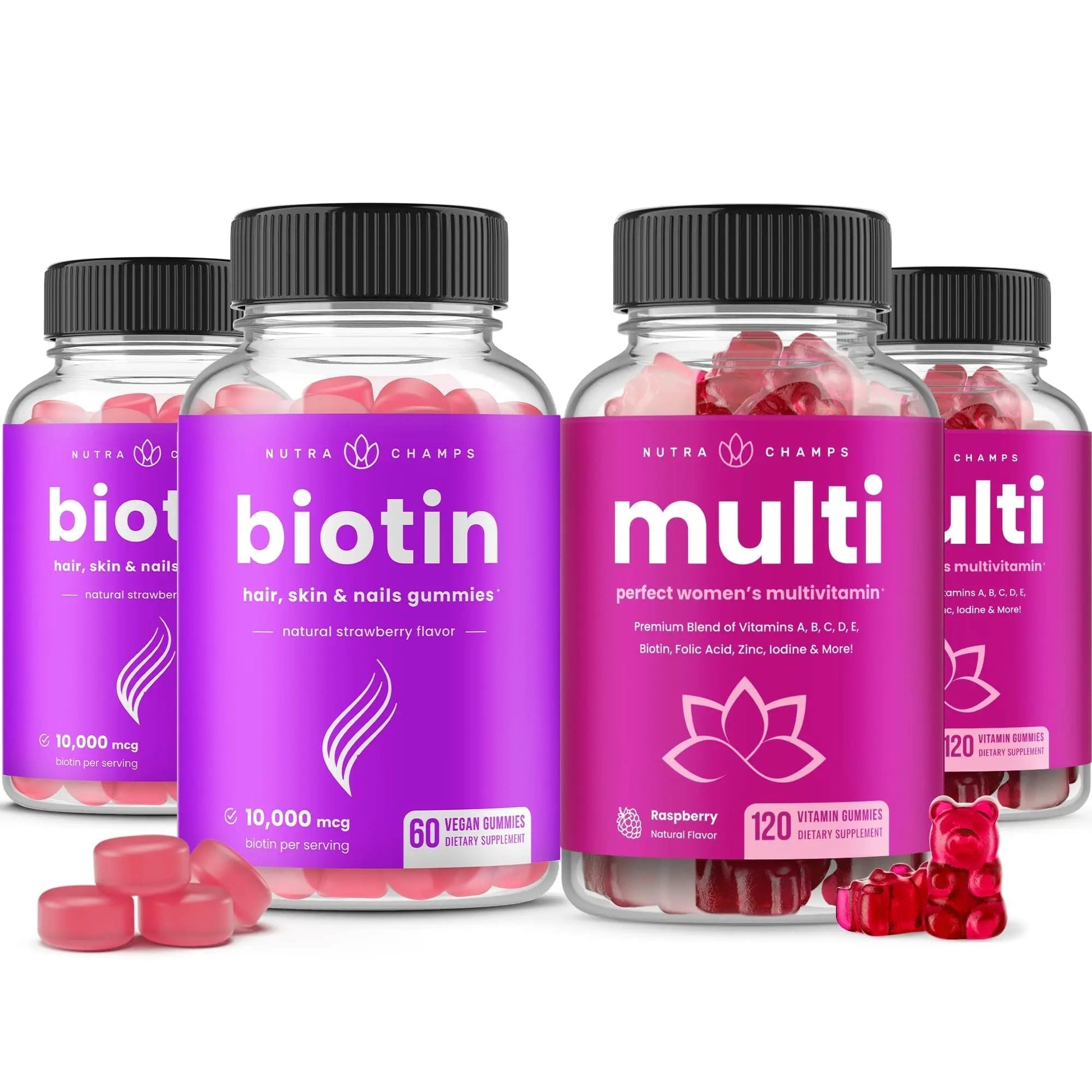 NutraChamps Biotin Gummies (2 Pack) and Womens Multivitamin Gummies (2 Pack) 4 Pack Bundle NutraChamps uk supplements