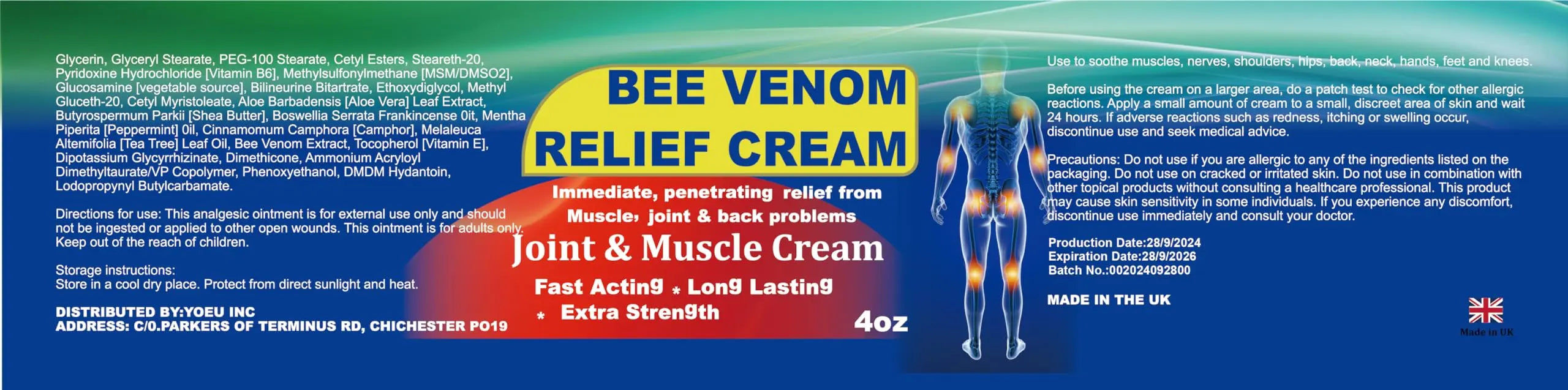 DUBOONAIO Bee Venom Joint Muscle Bone Cream, High Strength Fast Acting, Help for Back, Neck, Hand, Feet, Knee, Muscle, Shoulder, Wrist, Elbow, Hip, Nerve, Ankle, Foot Discomfort DUBOONAIO uk supplements