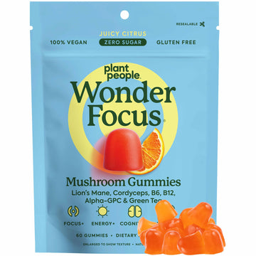 Plant People WonderFocus Mushroom Gummies with Lion’s Mane & Cordyceps - Nootropic Brain Supplement Boosts Memory, Focus, Energy & Mood in Adults | No Sugar, 100% Vegan, Citrus Flavor, 60 Count Plant People uk supplements