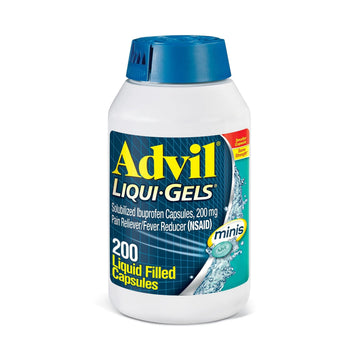 Advil Liqui-Gels minis Pain Reliever and Fever Reducer, Pain Medicine for Adults with Ibuprofen 200mg for Pain Relief - 200 Liquid Filled Capsules Advil uk supplements