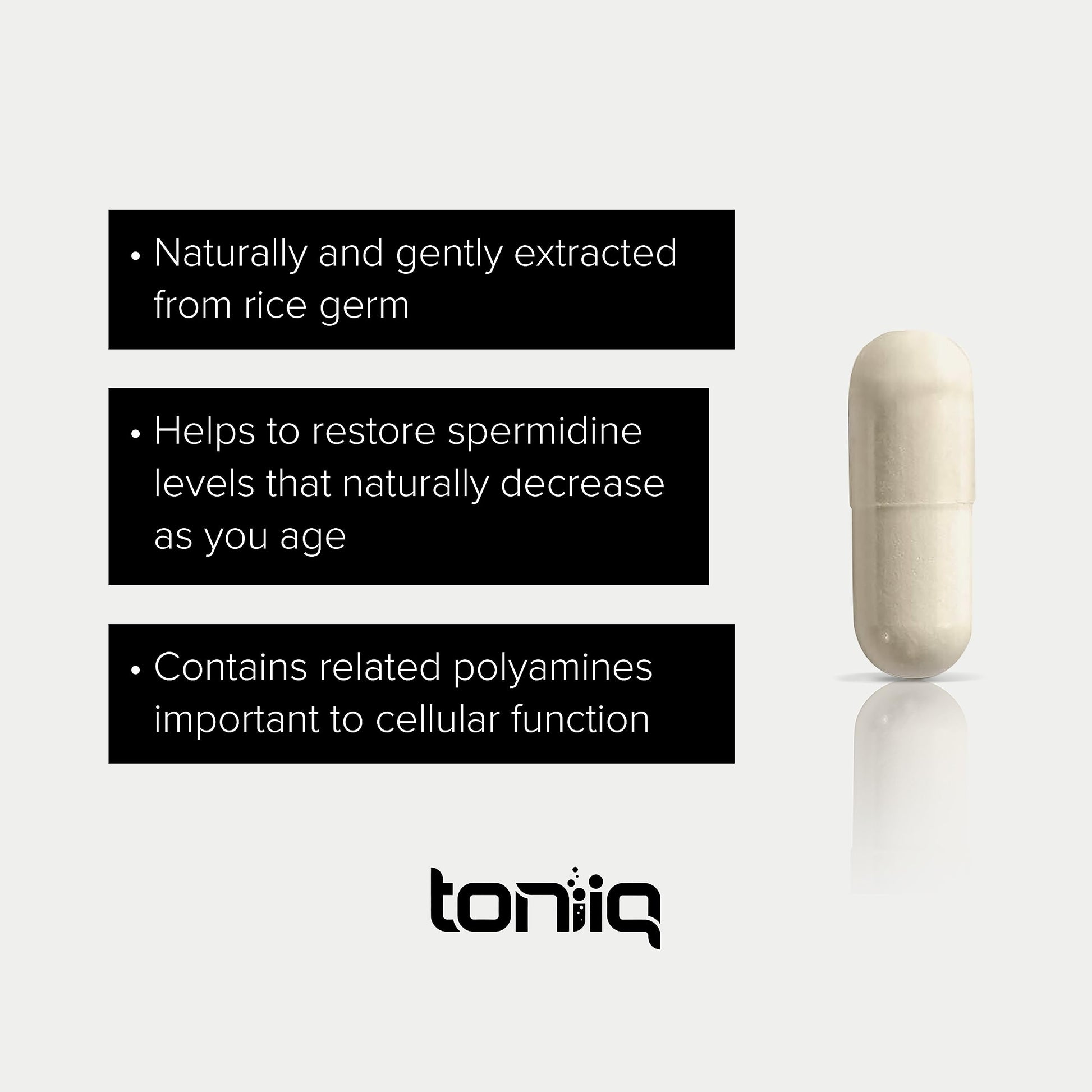 Toniiq Ultra Concentrated 500mg Spermidine Supplements for Men and Women - Non-Synthetic Spermidine Standardized to No Less Than 1% - 5mg per Serving Rice Germ Extract Toniiq uk supplements