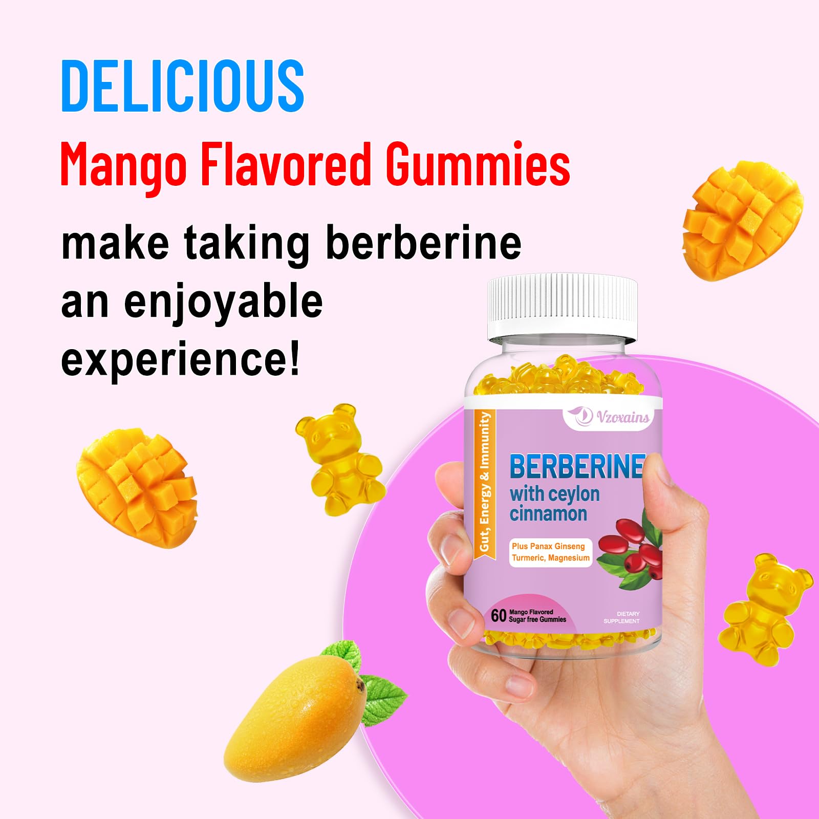 2 Pack Berberine with Ceylon Cinnamon Gummies, 2000mg High Potency Berberine HCI VZOXAINS uk supplements