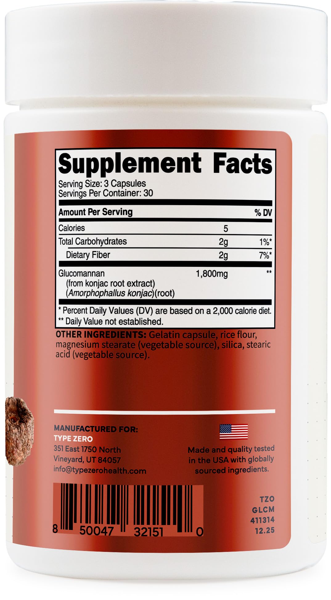 Type Zero Clean Glucomannan Konjac Root Extract (90 Capsules)(1,800 MG Per Serving) - 30 Servings, Non-GMO, Gluten Free Type Zero uk supplements