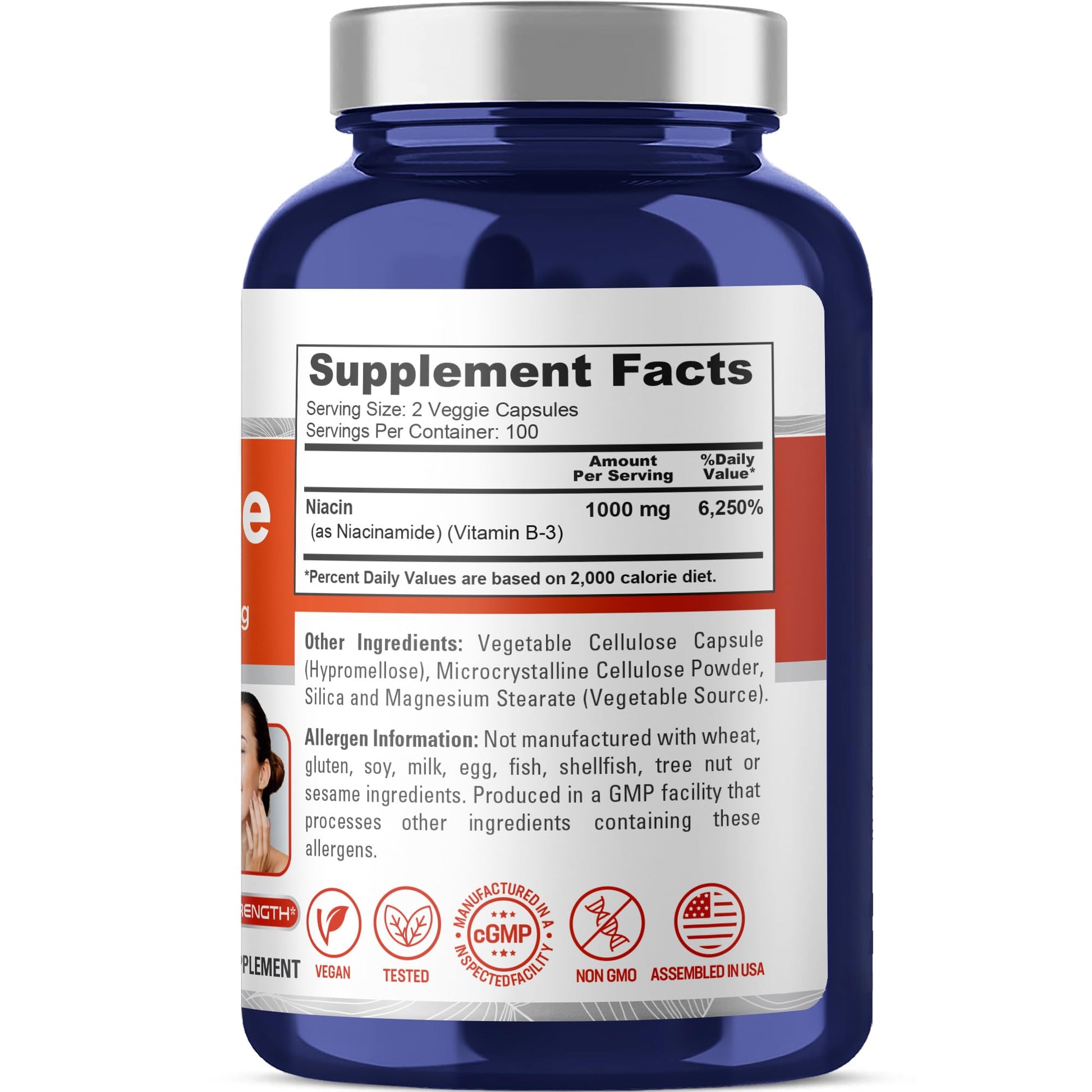 NusaPure Niacinamide 1000mg 200 Veggie Capsules (Non-GMO, Vegan) Flush Free NusaPure uk supplements