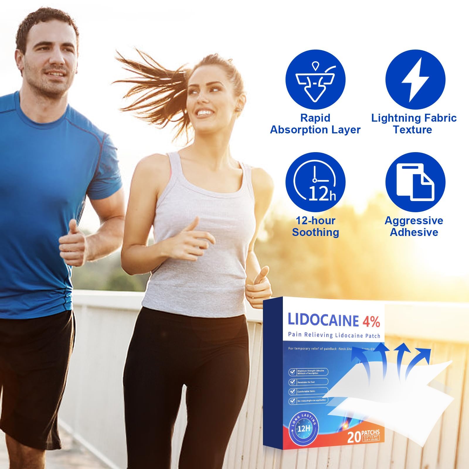 AROSLU 4% Lidocaine Maximum Strength Pain Relief Patches | Muscle & Joint Relief for Neck, Back, Knee, Shoulders | 12 Hour Long Lasting | 20 Count AROSLU uk supplements