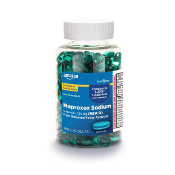 Amazon Basic Care Naproxen Sodium 220 mg Liquid Gels, Pain Reliever/Fever Reducer (NSAID), Headache, Backache, Menstrual Pain, Arthritis Pain, 12-Hour Relief, 180 Count (previously A+ health) Amazon Basic Care uk supplements