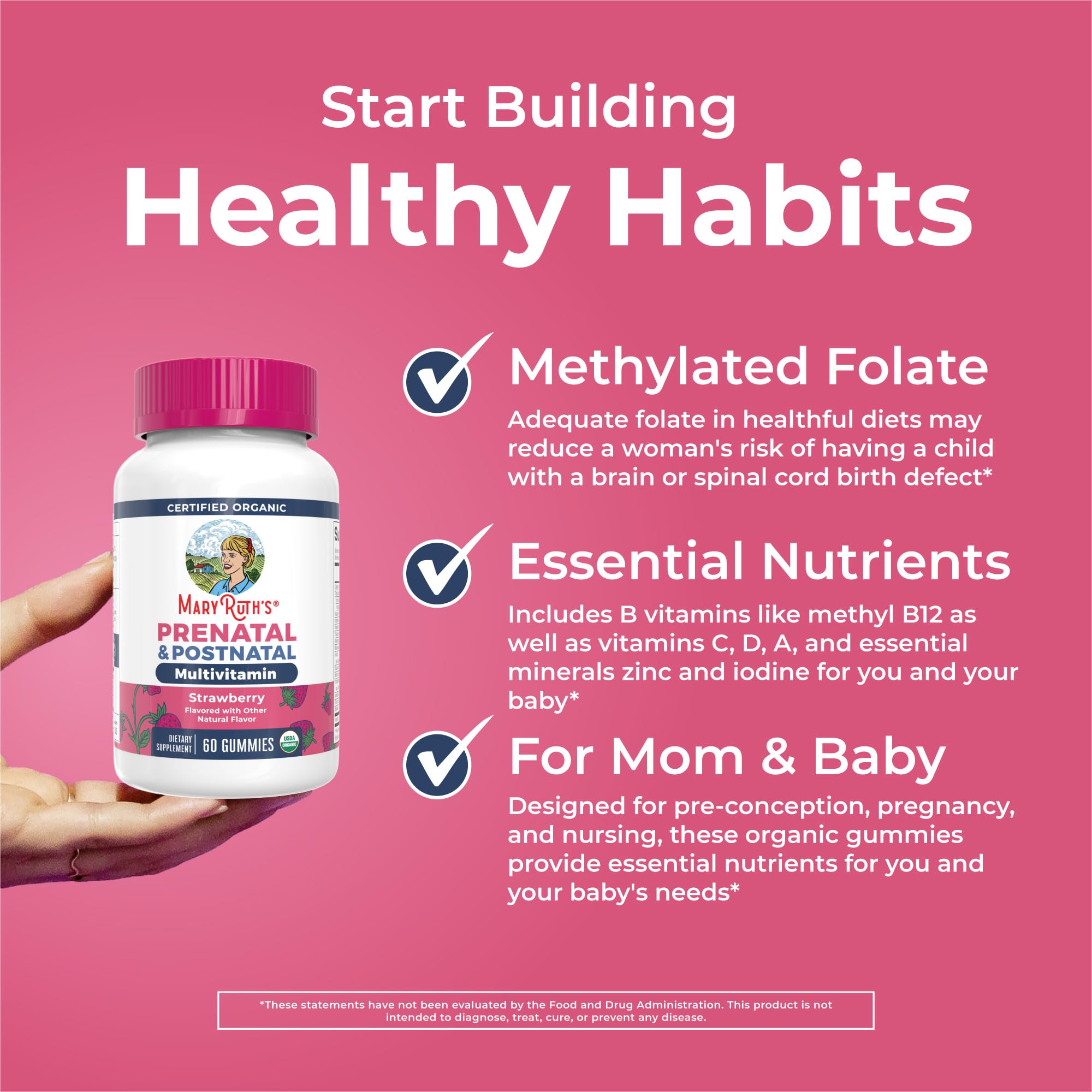 MaryRuth Organics Prenatal Vitamins for Women | USDA Organic Prenatal Gummies | Postnatal Vitamins for Women Breastfeeding | Methylfolate 800 mcg DFE | Iodine | Vegan | Non GMO | 30 Servings MARYRUTH'S uk supplements