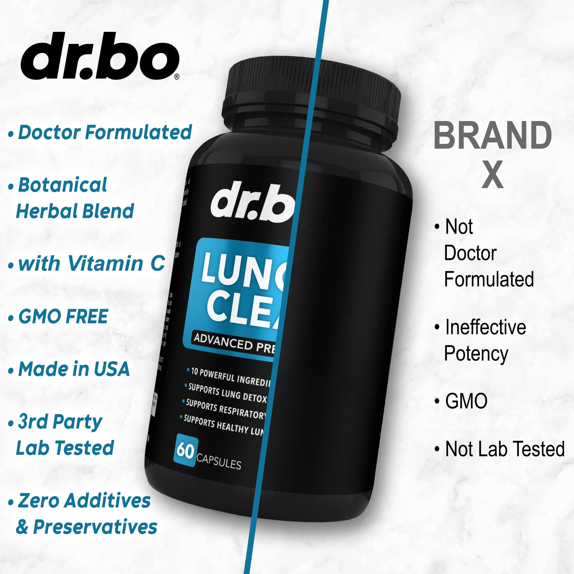 Lung Cleanse Support Supplement - Respiratory Supplements to Quit & Stop Smoking Aids - Herbal Detox for Lungs & Bronchial Health - Smokers Cleanser Breathe Aid for Mucus Clear Relief - 60 Capsules DR. BO uk supplements