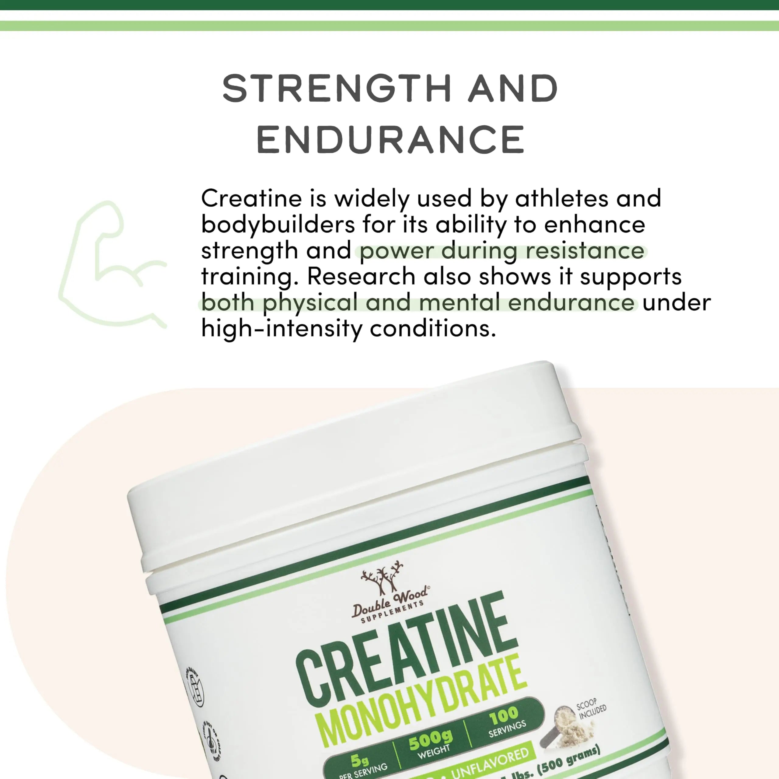 Creatine Monohydrate Powder 1.1lbs (100 Servings of 5 Grams Each) - No Fillers, Vegan Safe, Non-GMO, Gluten Free by Double Wood Double Wood Supplements uk supplements