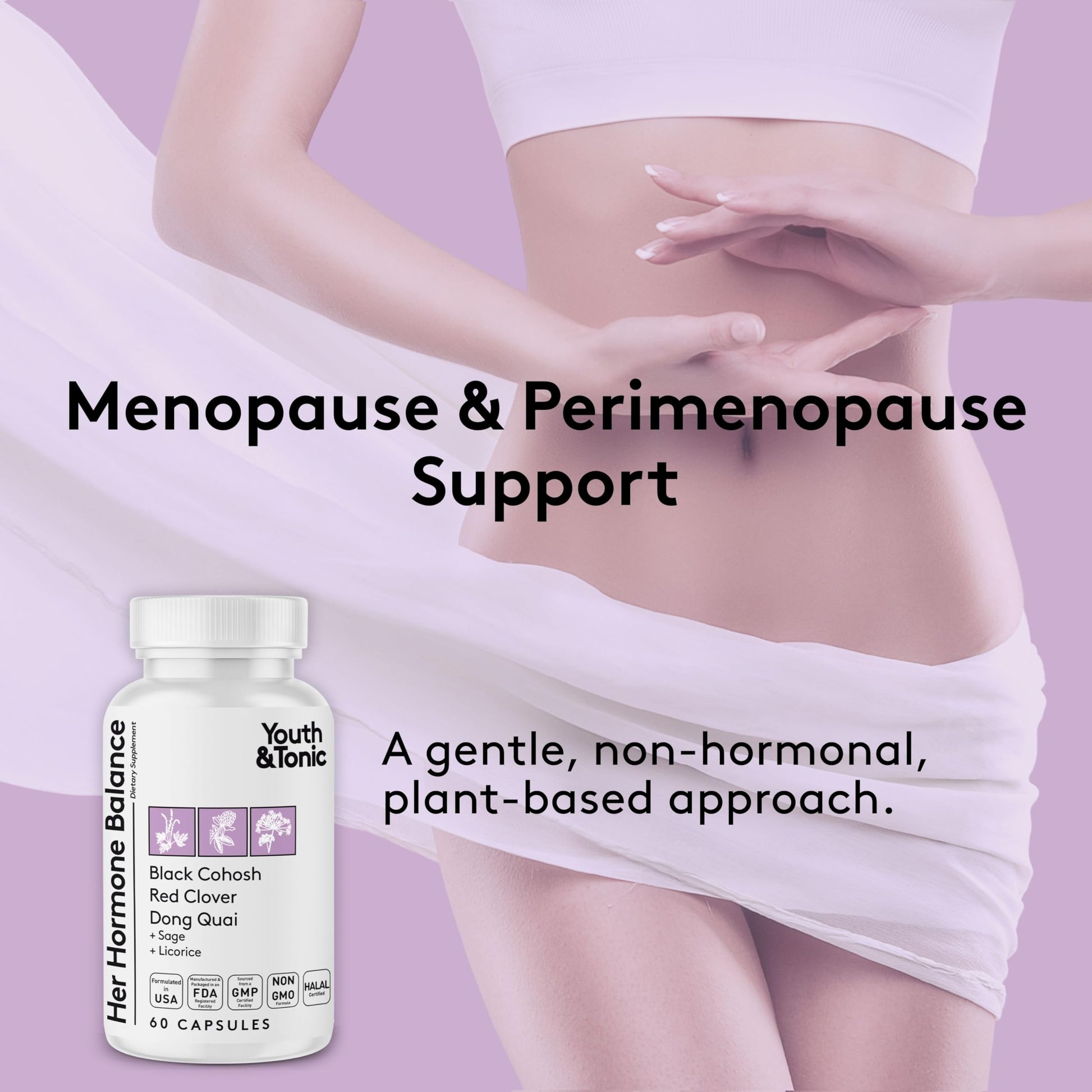 Youth & Tonic Her Hormone Balance – Menopause Supplement for Women, Perimenopause Support, Non-Hormonal Herbal Formula with Black Cohosh for Hot Flashes & Night Sweats, 60 Capsules Youth & Tonic uk supplements