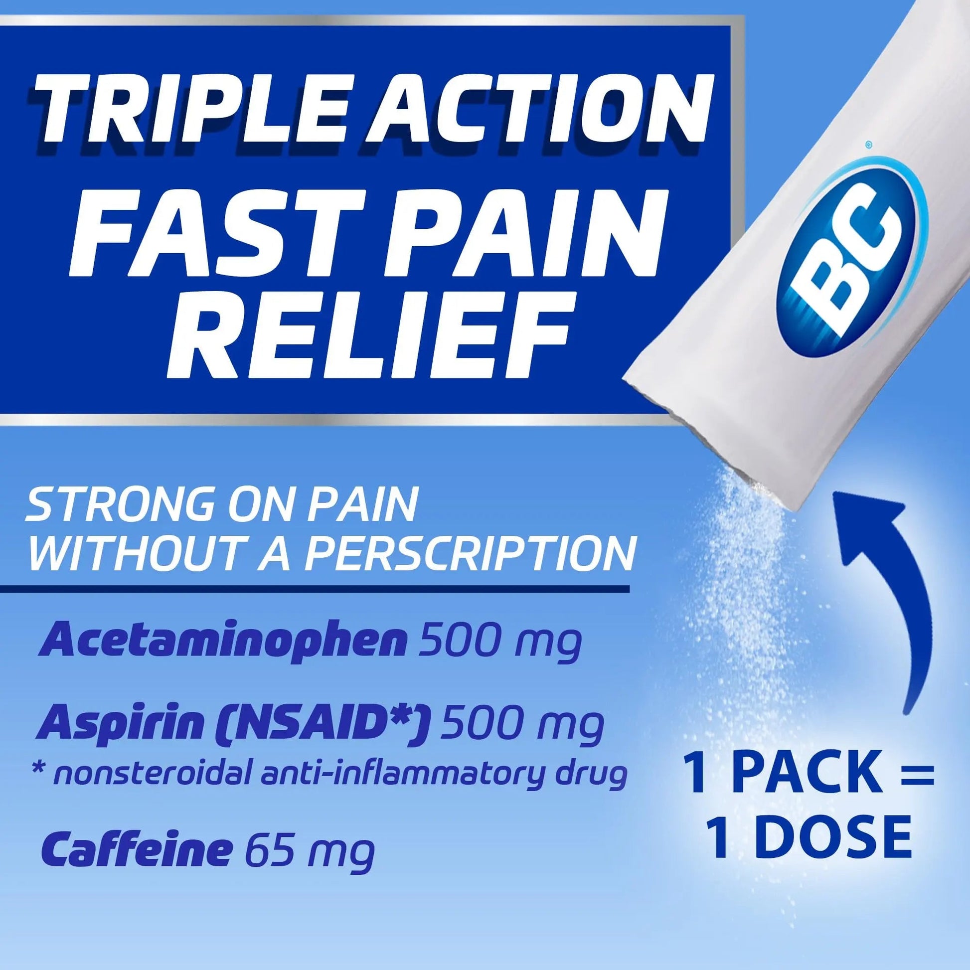 BC Max Strength Headache Relief Powder, Triple-Action Formula with Acetaminophen, Aspirin & Caffeine Eases Aches & Pains, Lemonade Flavor, 16 Count BC uk supplements