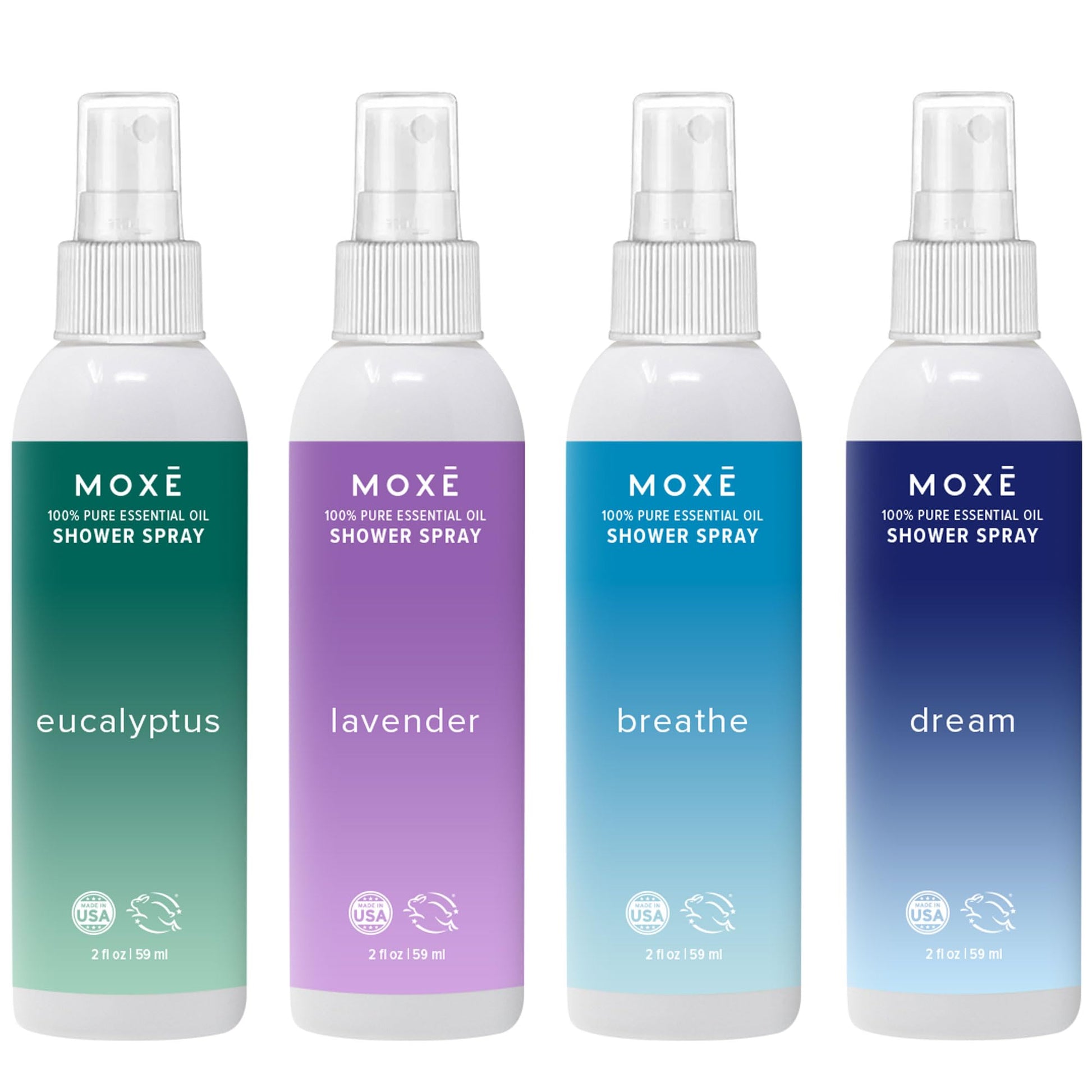 MOXE Aromatherapy Shower Mist Variety Pack, Eucalyptus, Lavender, Breathe and Dream MOXE uk supplements