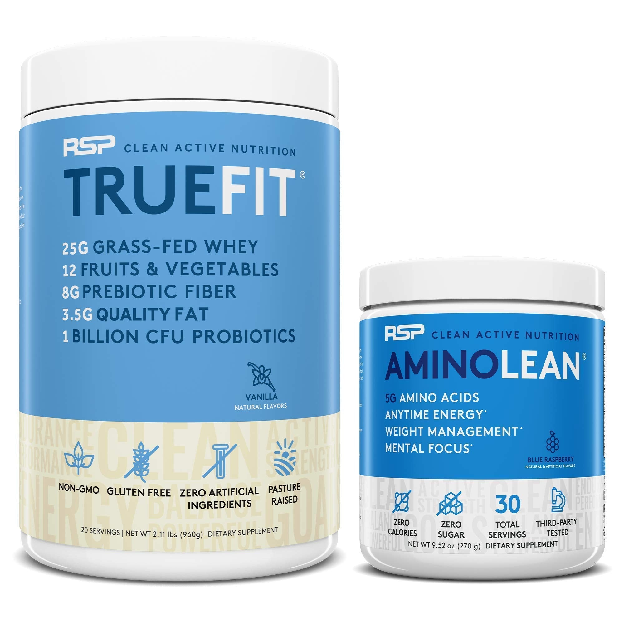RSP NUTRITION AminoLean Pre Workout Energy (Blue Raspberry 30 Servings) with TrueFit RSP NUTRITION uk supplements