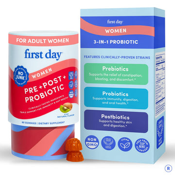 FIRST DAY Womens 3-in-1 Probiotic Gummies – Prebiotic + Probiotic + Postbiotic Supplement – Supports Digestive & Oral Health, Immune Function & Energy Levels – 30-Day Supply FIRST DAY uk supplements
