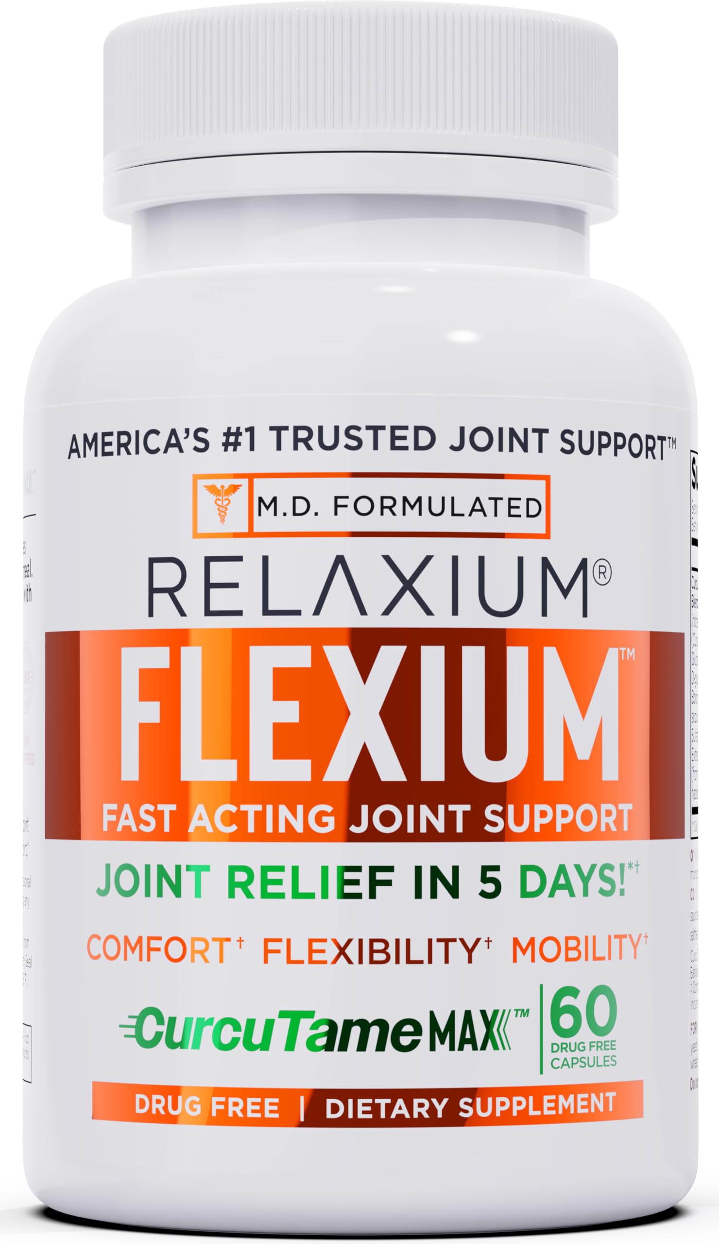 Relaxium Flexium Joint Support Supplement, Drug-Free, with CurcuTame Blend, Turmeric Supplement Formulated to Support Comfort and Mobility, 60 Capsules Relaxium uk supplements