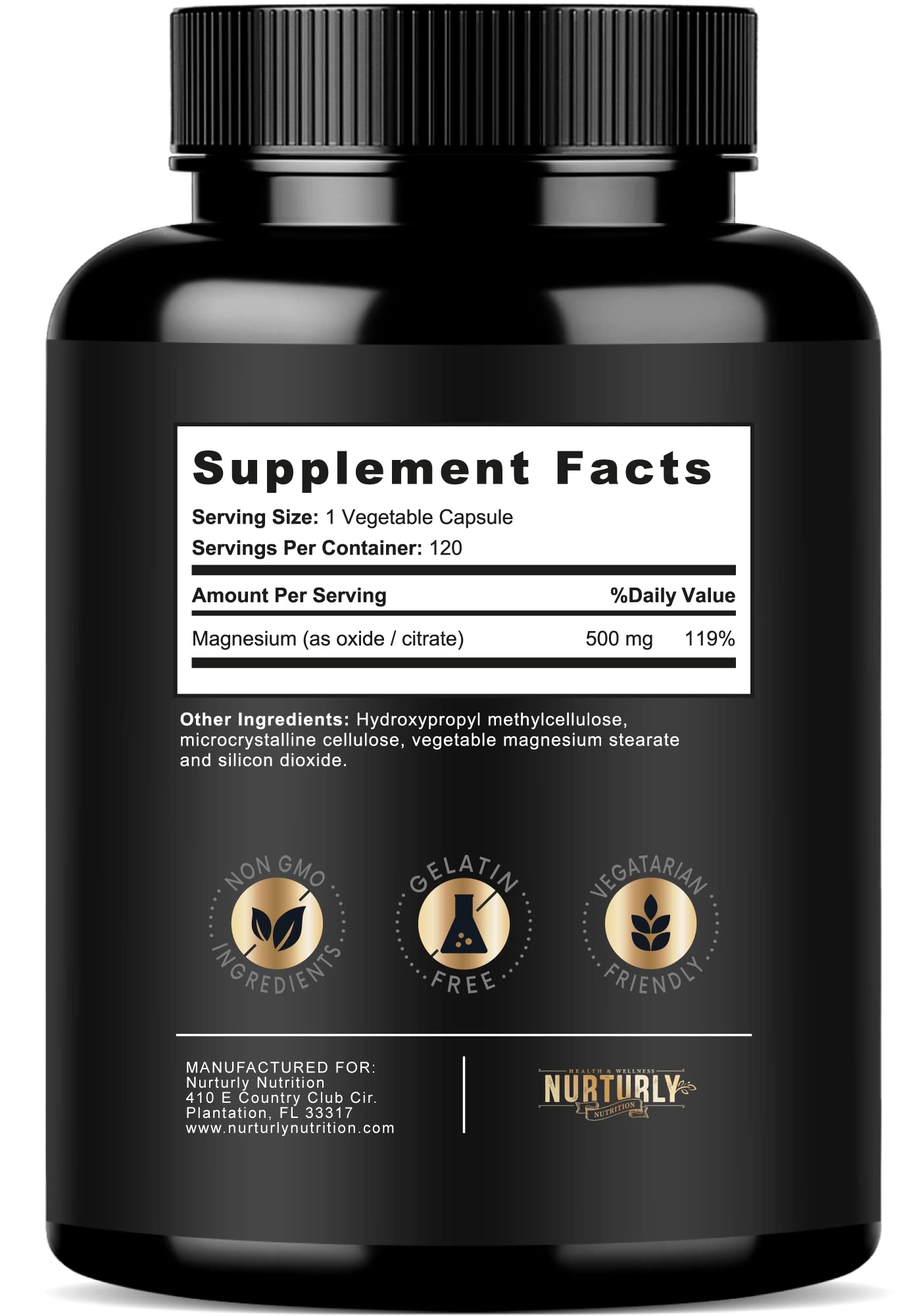 Magnesium Citrate & Oxide 500mg Complex Supplement - High Absorption Maximum Strength - Helps Support Bone Density and Strength, Muscles, Energy and Sleep - 120 Vegan Capsules NURTURLY uk supplements