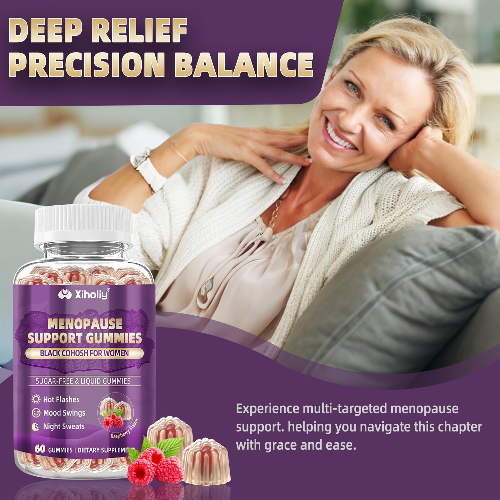 Menopause Supplements for Women with Black Cohosh, Menopause Relief Sugar Free Gummies for Hot Flashes, Natural Female Hormone Balance & Ashwagandha, Magnesium for Night Sweats, Mood Swings, 60 Count XIHOLIY uk supplements