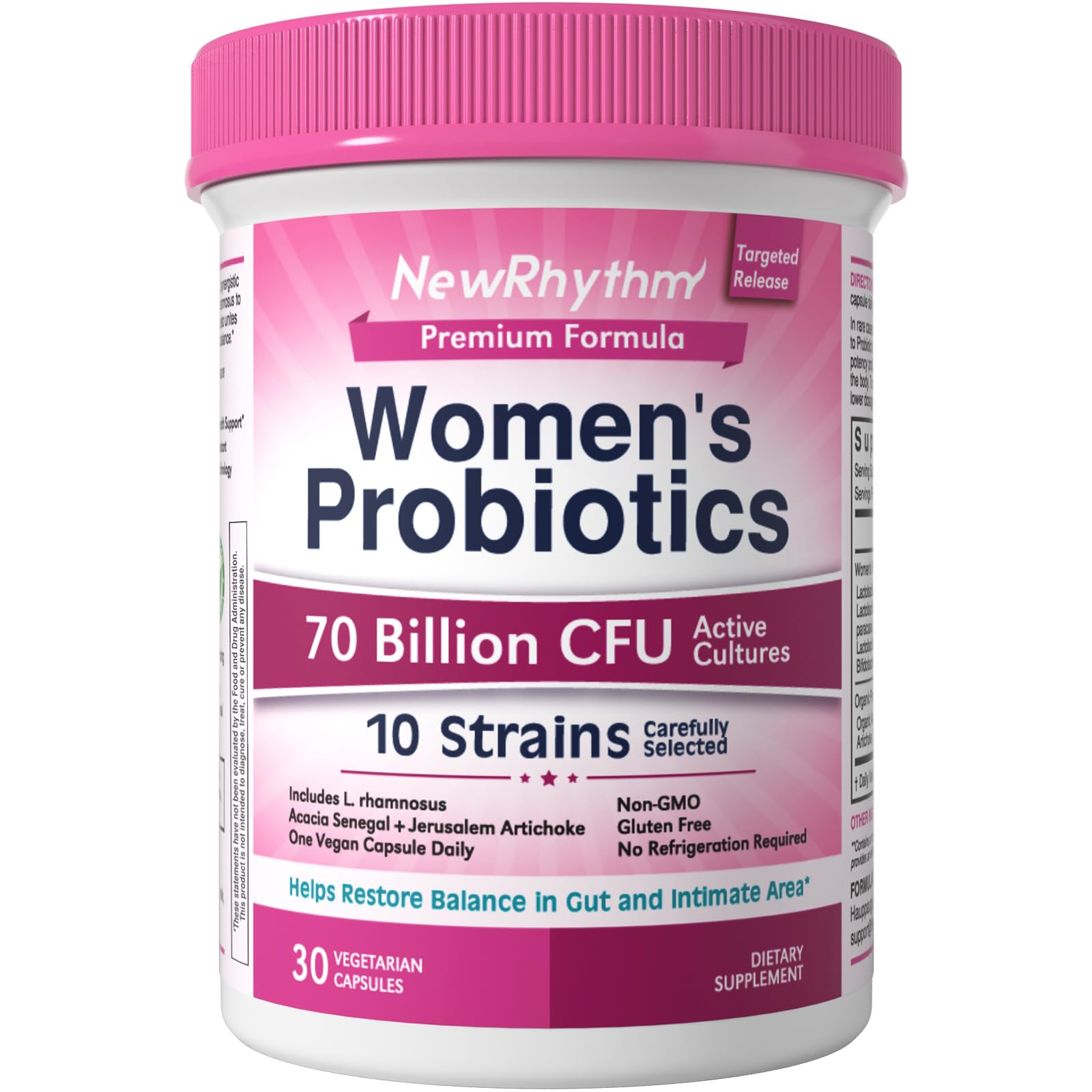 NewRhythm Women's Probiotics, Organic Prebiotics, 70 Billion CFU 10 Strains, Vaginal Probiotics for Urinary & Digestive Health, 30 Vegan Capsules, No Bloating NewRhythm uk supplements