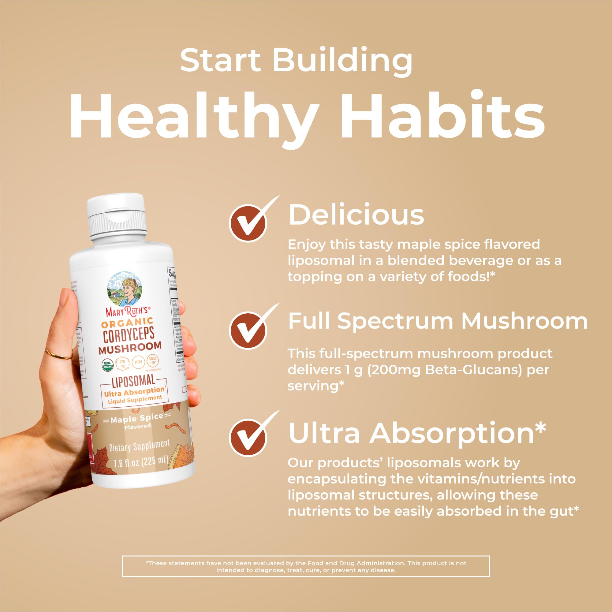 MaryRuth Organics Cordyceps Mushroom Supplement | Ultra Absorption Liposomal | Full Spectrum Mushroom | 200mg Beta-Glucans Per Serving | USDA Organic | Vegan | 7.6 oz | 15 Servings MARYRUTH'S uk supplements