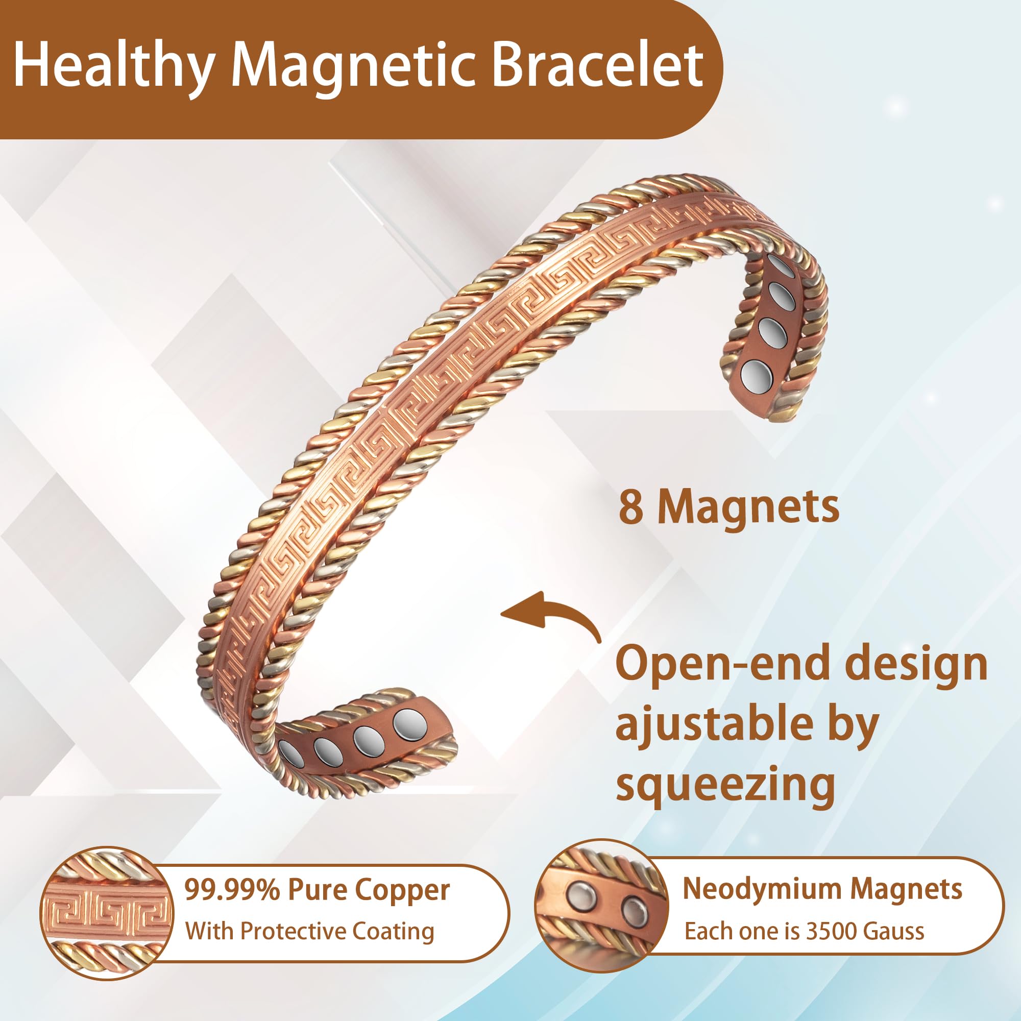 EnerCoppeX Copper Magnetic Bracelet for Women, 99.99% Pure Copper Cuff with 3500 Gauss Magnets (A) EnerCoppeX uk supplements