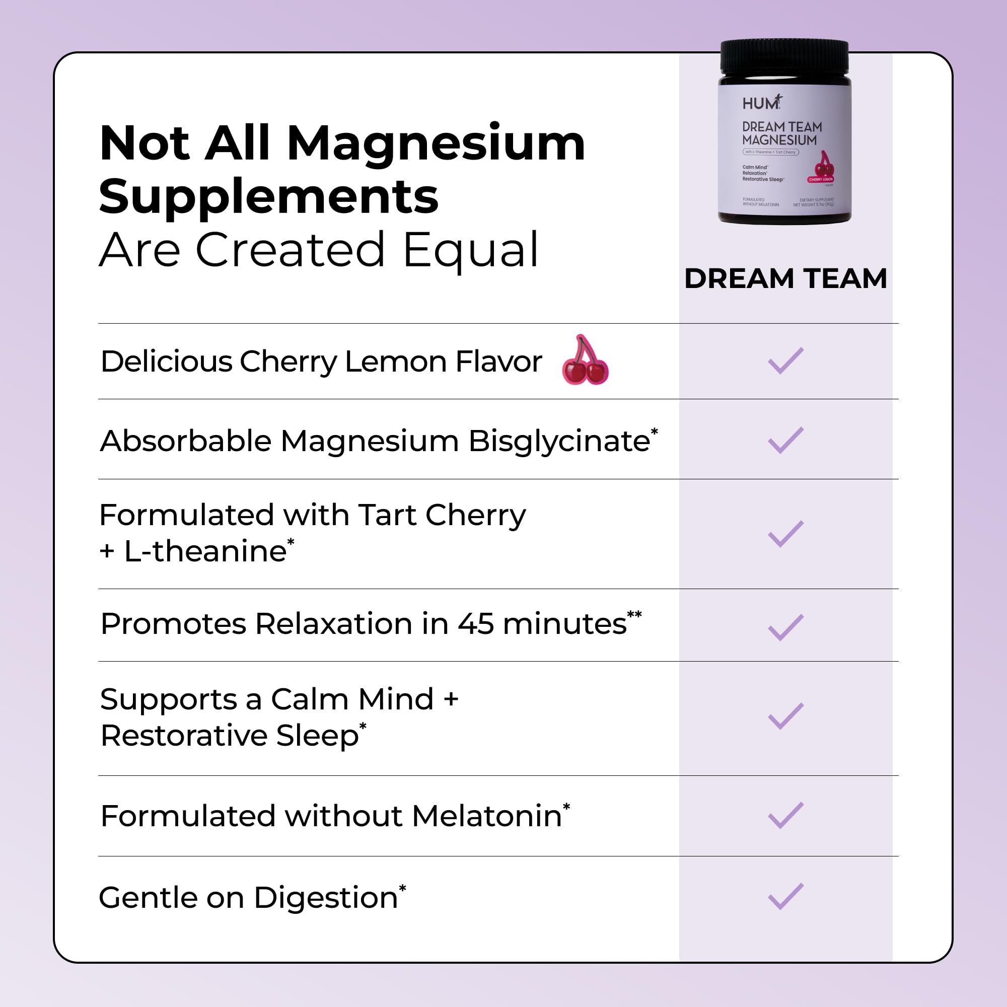 Hum Nutrition Dream Team Magnesium Bisglycinate Powder, L Theanine & Tart Cherry Magnesium Supplement Drink Mix, Support Rest, Relaxation & Sleep Routine, Gluten Free, Vegan, Cherry Lemon, 30 Servings HUM uk supplements