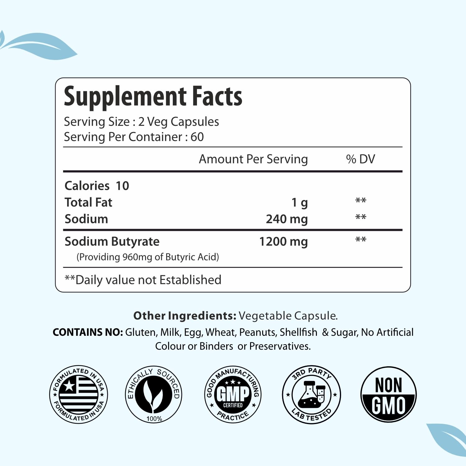 ForestVibe Sodium Butyrate Supplement 1200mg, Yielding 960mg Butyric Acid, 120 Vegan Capsules, 2 Month Supply, Non-GMO & Gluten Free Postbiotic Supplement ForestVibe uk supplements