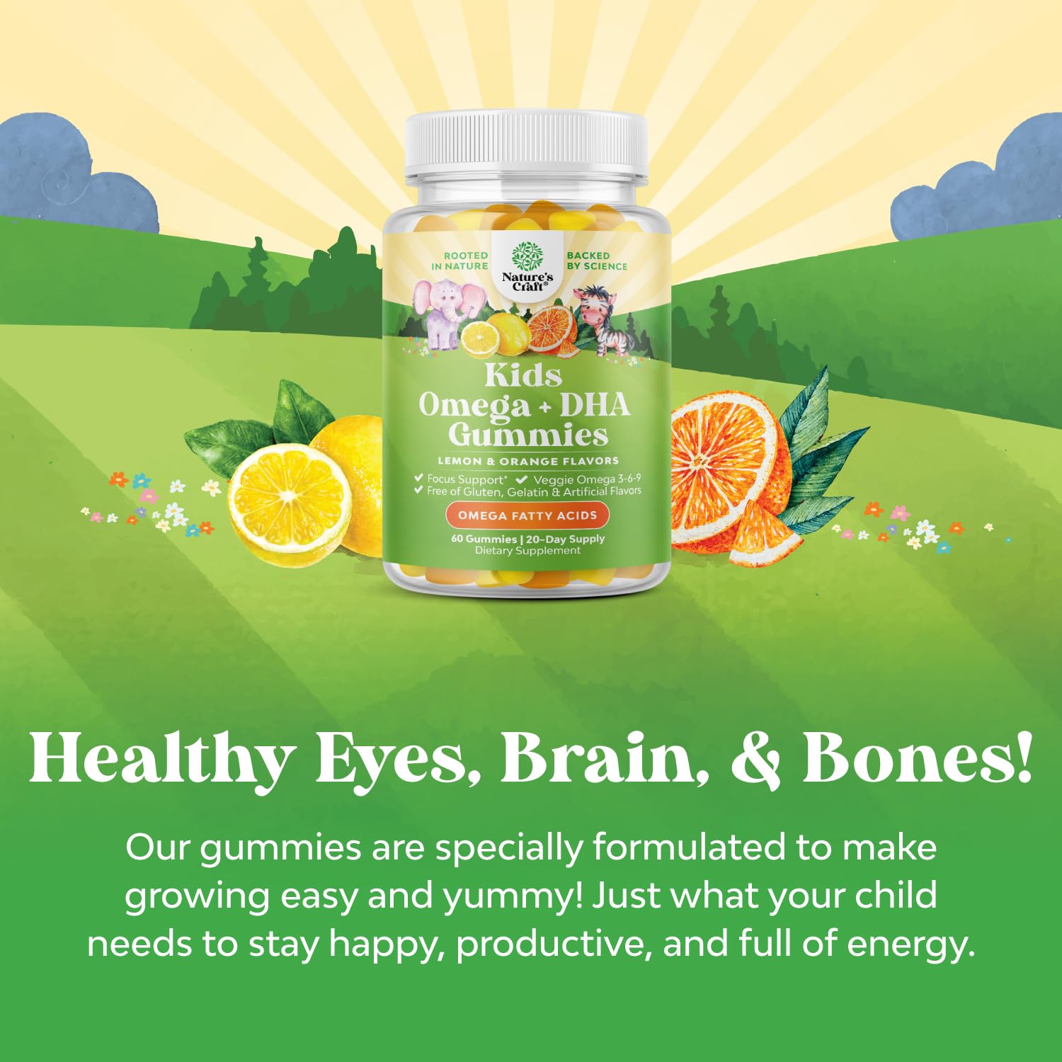 Bundle of Kids DHA Omega 3 Gummies - Fatty Acids Omega 3 6 9 for Brain Immune Strength Vision Focus Support and Liquid Multivitamin for Kids Immunity Support Natures Craft uk supplements