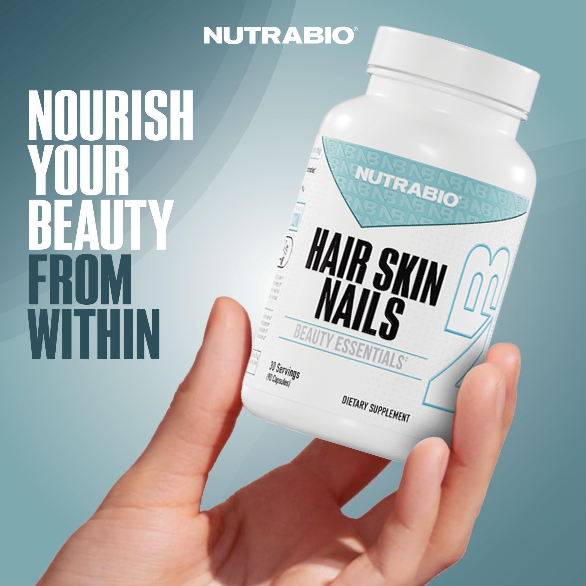 NutraBio Hair Skin Nails Vitamins | Enhanced Collagen Support | Skin Hydration | Hair Growth Vitamins for Women with Biotin, Keratin, Hyaluronic Acid & More - 90 Capsules NutraBio uk supplements