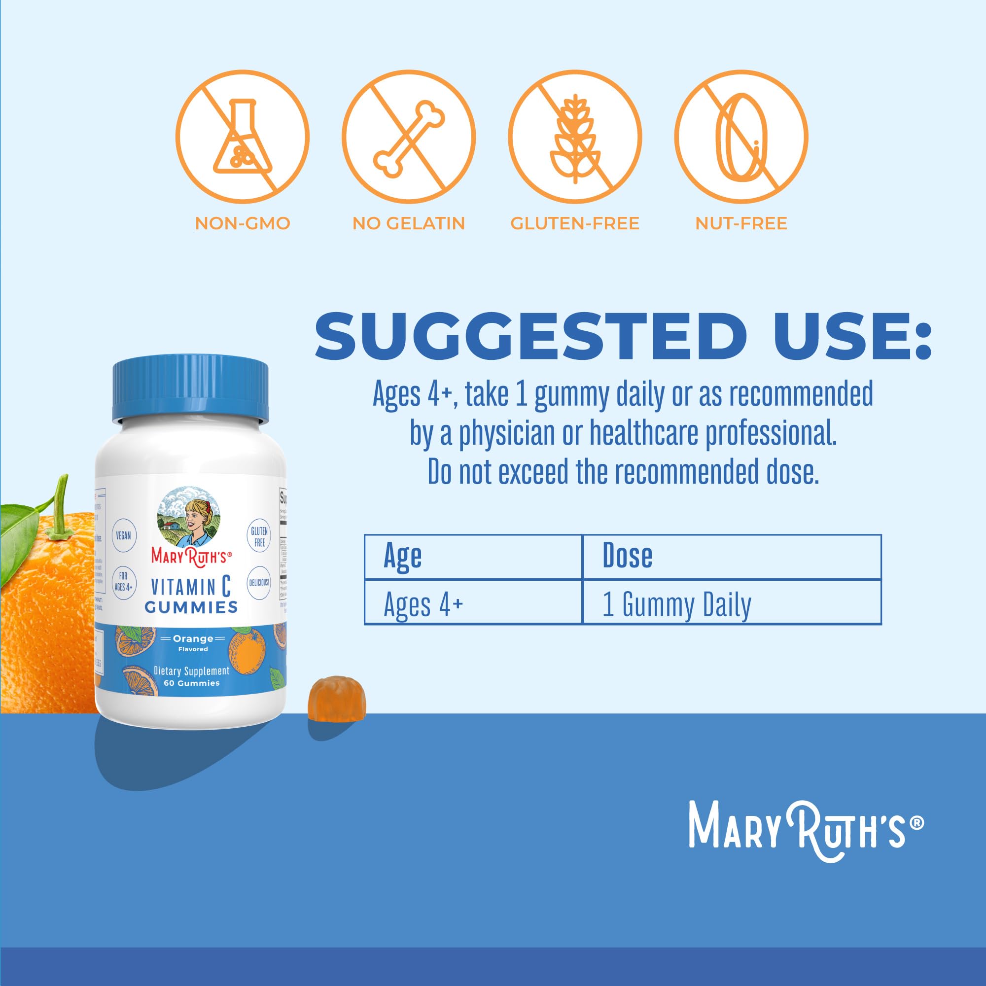 MaryRuth Organics Vegan Vitamin C Gummies | 2 Month Supply | Immune Support Supplement for Adults & Kids | Chewable Vitamin C Gummy Vitamins | Non-GMO | Pectin Based | 60 Count MARYRUTH'S uk supplements