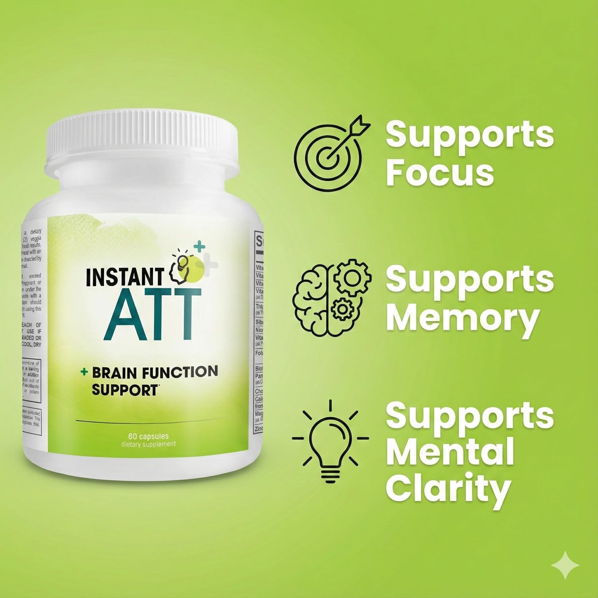 InstantATT - 7-in-1 Caffeine Free Nootropic All-Natural Brain, Focus, Memory Supplement (60 Capsules) Instant Brands uk supplements