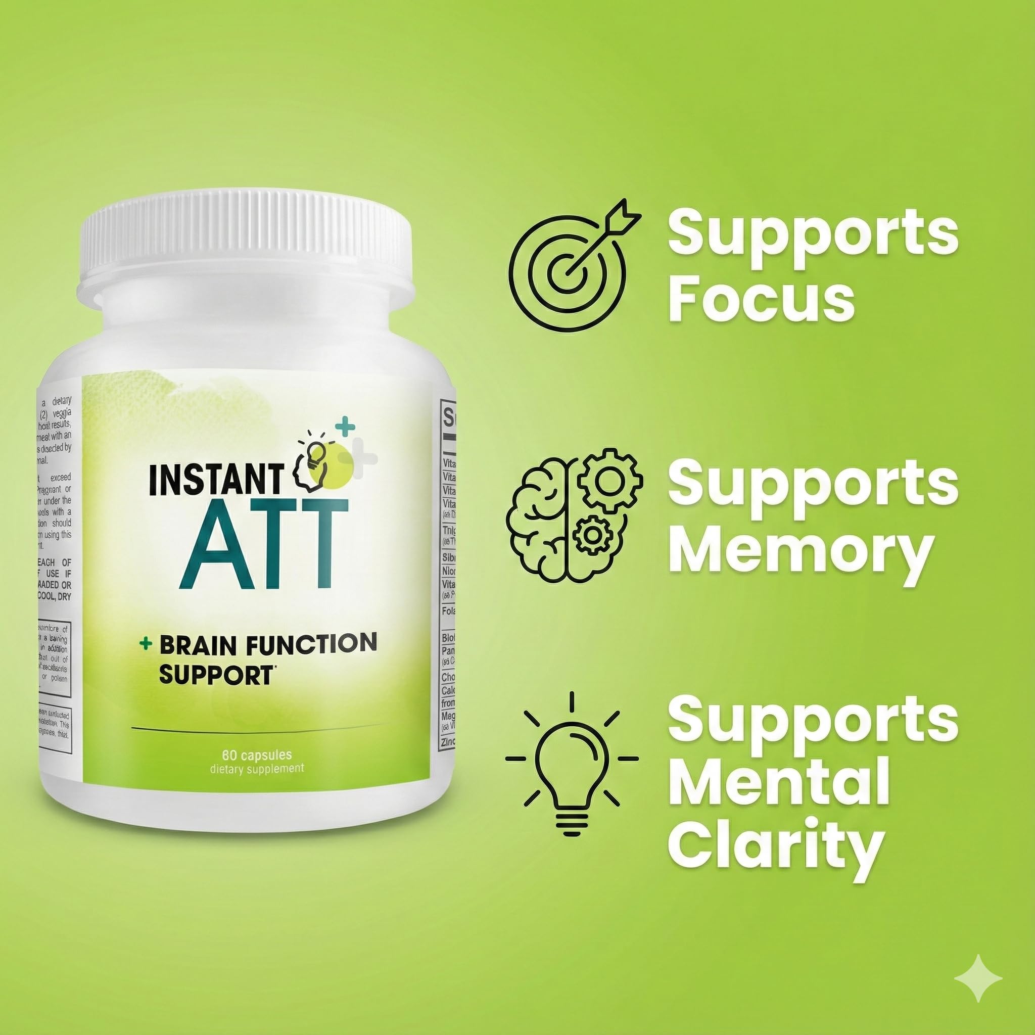 InstantATT - 7-in-1 Caffeine Free Nootropic All-Natural Brain, Focus, Memory Supplement (60 Capsules) Instant Brands uk supplements