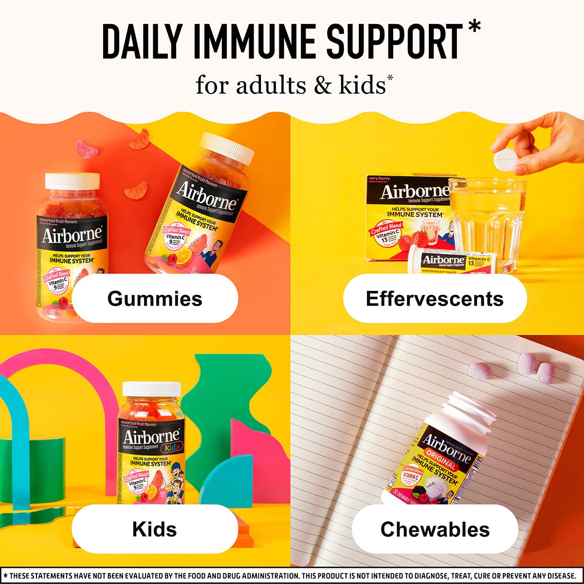 Airborne 750mg Vitamin C Immune Support Supplement Gummies for Adults, Assorted Fruit Flavor, Gluten Free Crafted Blend with Powerful Antioxidants Vitamins A C & E, 42 Gummies (2 Pack) Airborne uk supplements