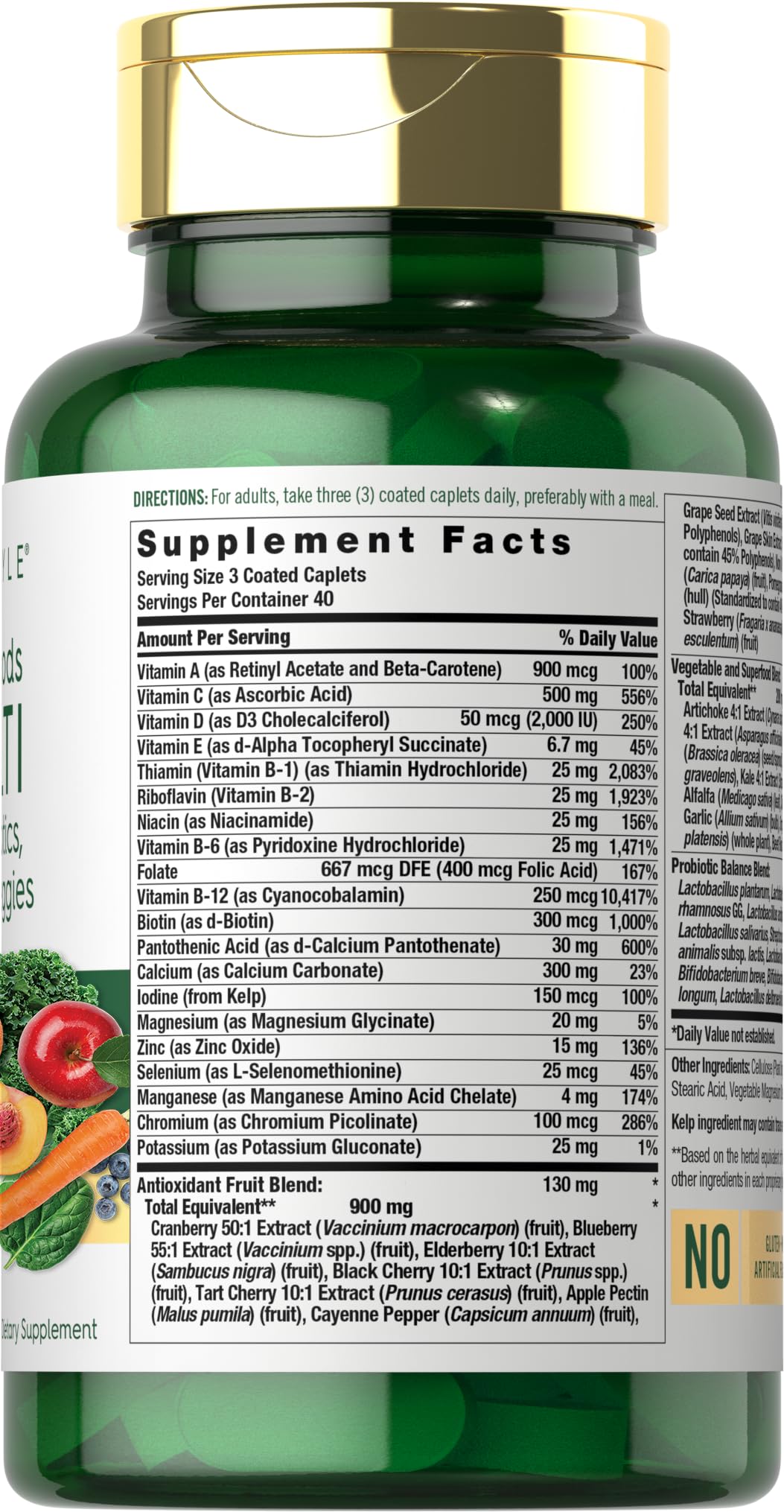 Carlyle Fruits and Veggies Supplement | 120 Count | Superfood Multivitamin with Probiotics | Made with 20 Fruits and Vegetables | Non-GMO & Gluten Free Carlyle uk supplements