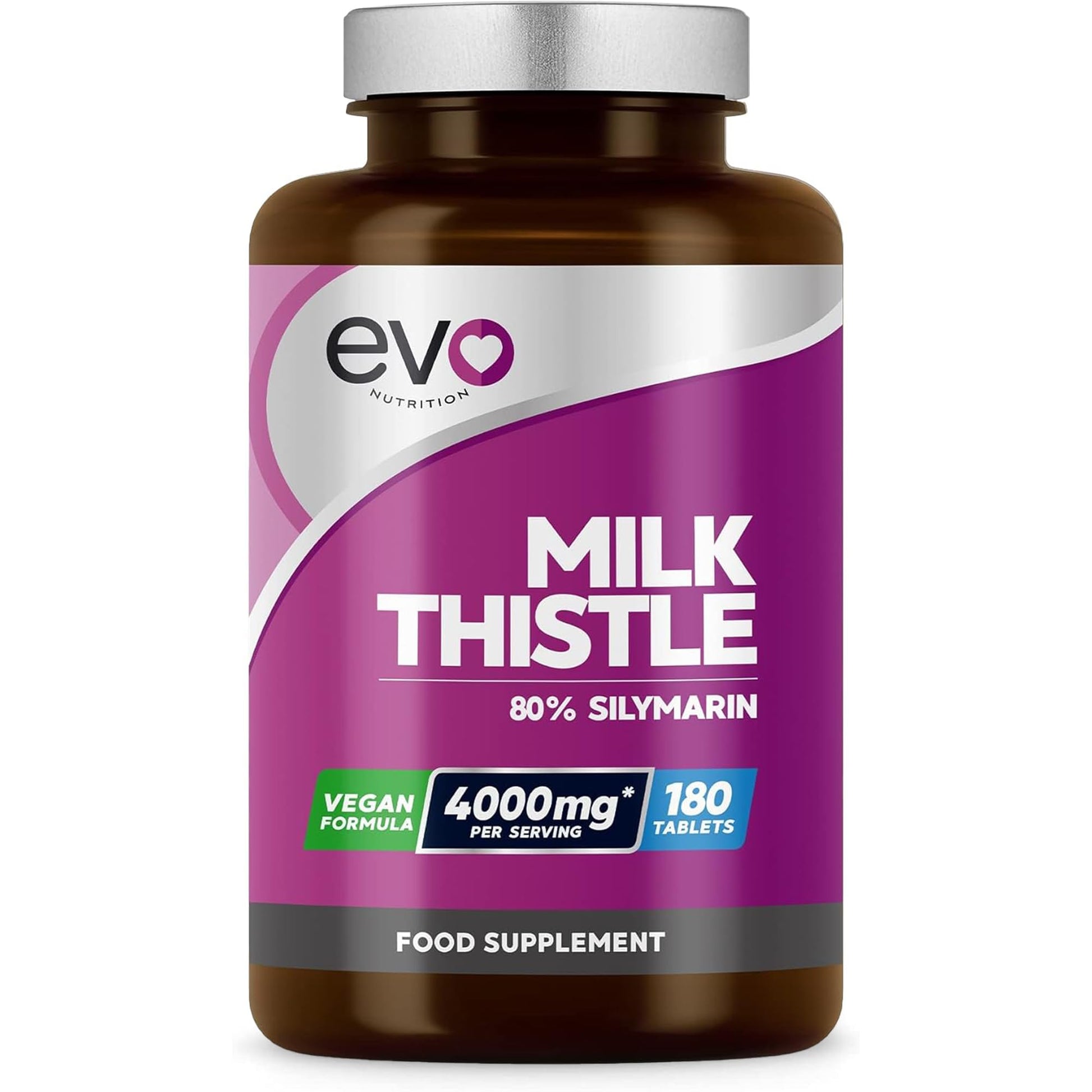 Milk Thistle Tablets 4000mg | 80% Silymarin | 180 Tablets | High Strength Vegan Supple EVO NUTRITION uk supplements