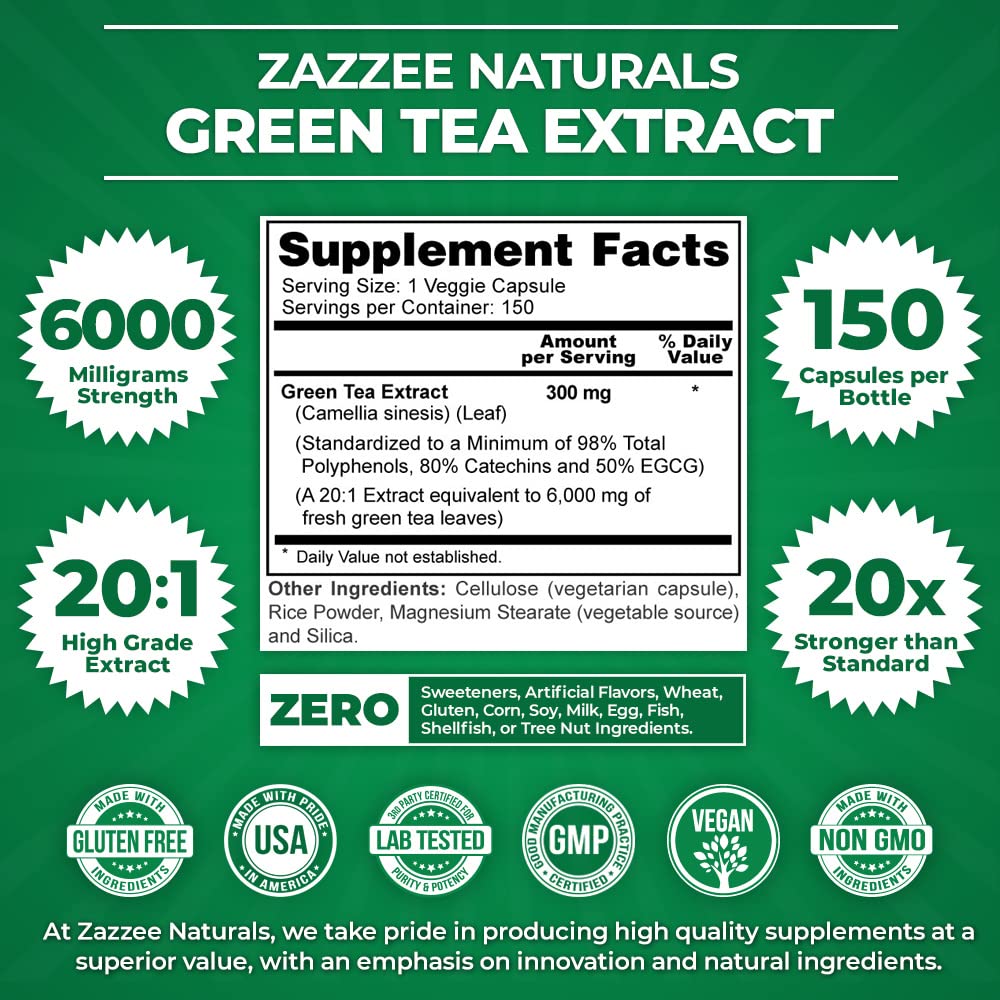 Zazzee Extra Strength Green Tea 20:1 Extract, 6000 mg Strength, 50% EGCG Zazzee uk supplements