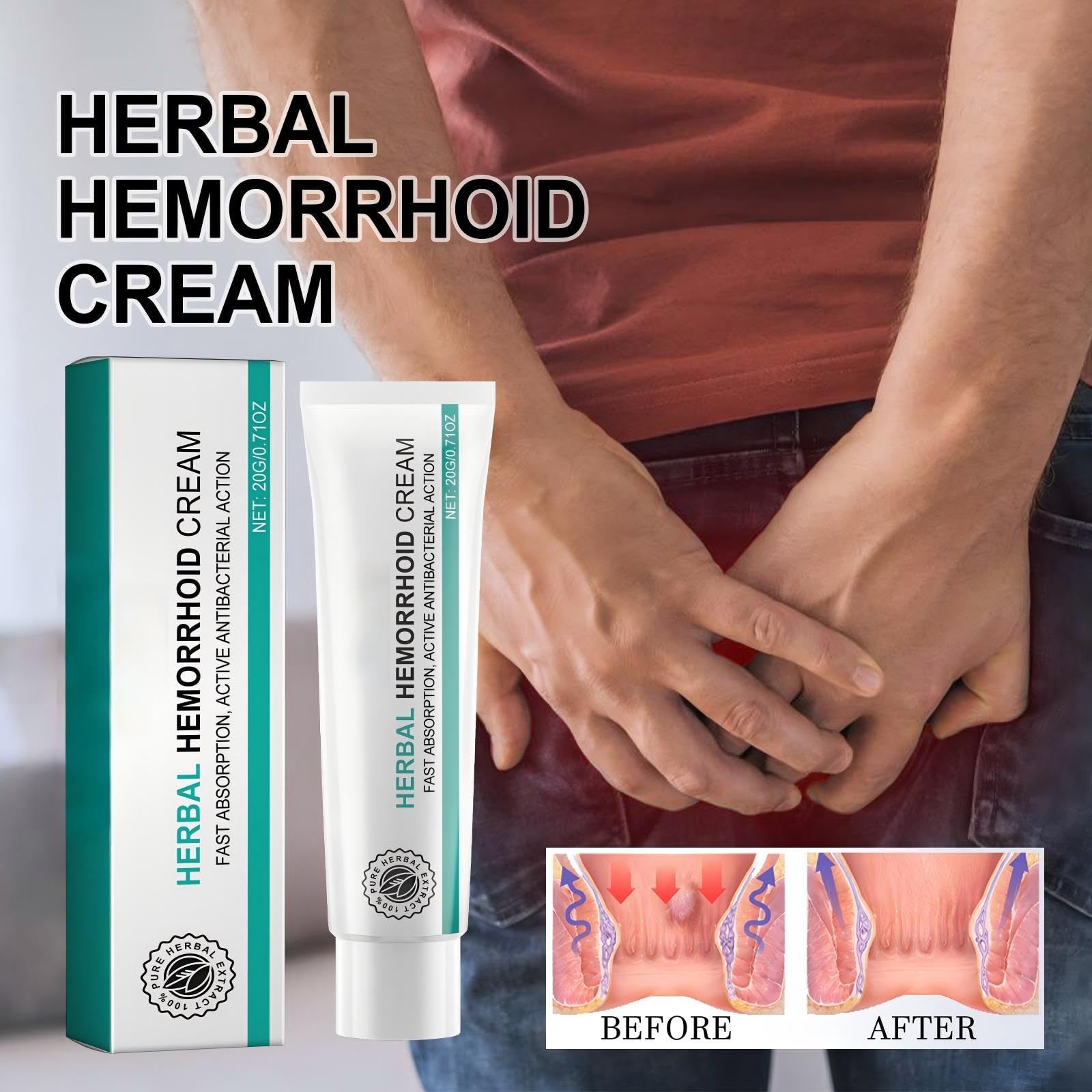 Hemorrhoid Cream, Herbal Hemorrhoid Ointment, Natural Itching & Burning Relief Hemorrhoidal Cream, External Discomfort Support for Men Women 20g Aus Healthcare uk supplements