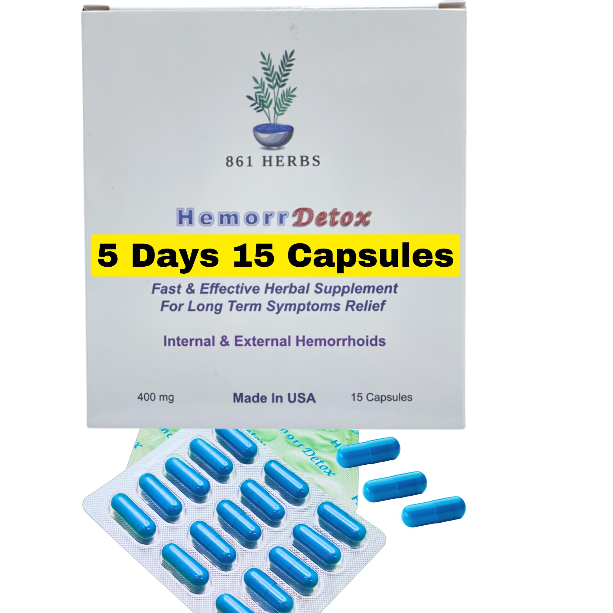 '-5-Day 15 Capsules, Fast & Long-Term Relief, Natual Herbs Formula Remedy, Address Root Causes of Hemorrhoids. 861 HERBS uk supplements