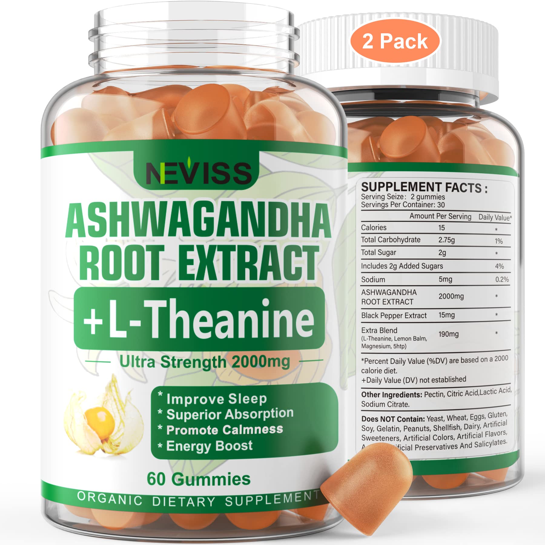 NEVISS Ashwagandha Gummies 2000mg, Feel Refreshed, Plus Proprietary Blend NEVISS uk supplements
