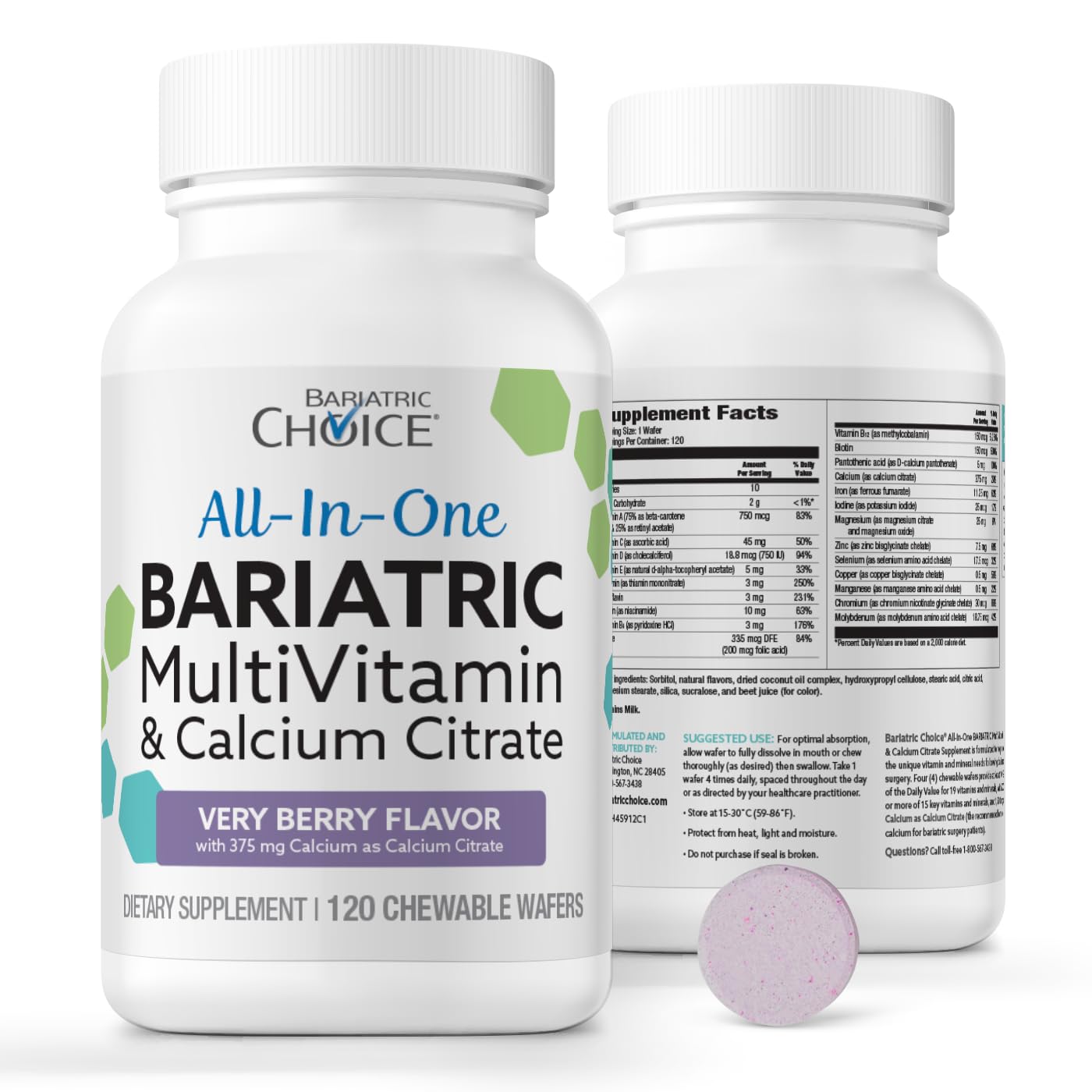 Bariatric Choice All-in-One Chewable Bariatric MultiVitamin with Iron & Calcium Citrate, Very Berry (120ct) Bariatric Choice uk supplements