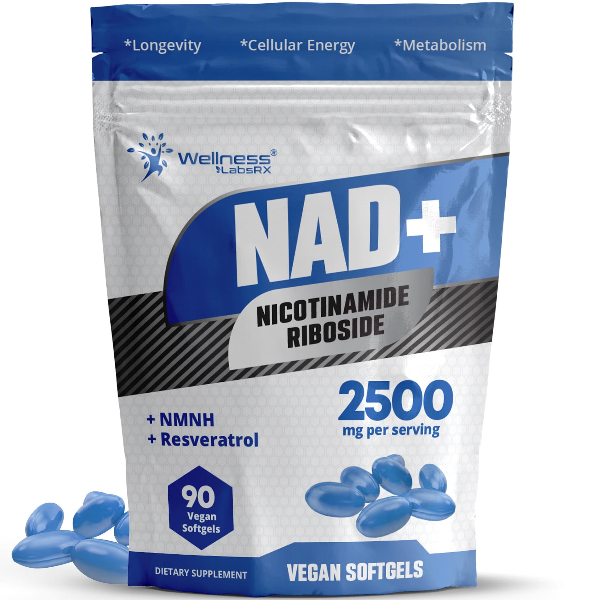 WELLNESS LABSRX NAD+ Supplement - Third-Party Tested NMNH Supplement Softgels, NAD Resveratrol 2500mg NAD Supplements for Anti-Aging, Longevity, and Cellular Health Support - Made in USA WELLNESS LABSRX uk supplements