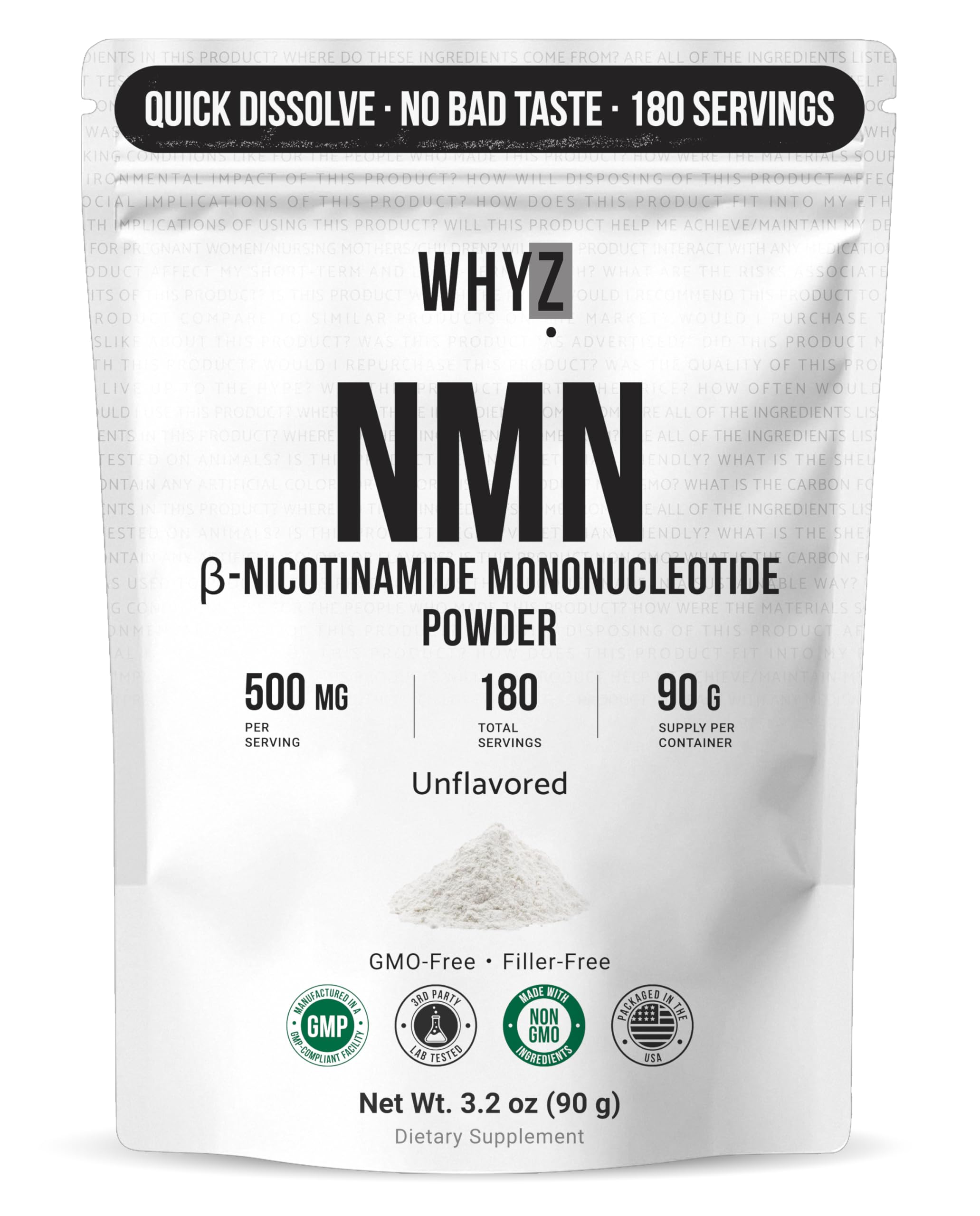 Pure NMN Powder Nicotinamide Mononucleotide Quick Dissolved NMN Supplement Powder 100% Unflavored NMN Supplement Supports NAD+ Levels Vegan Friendly Non-GMO, 90g WHYZ uk supplements