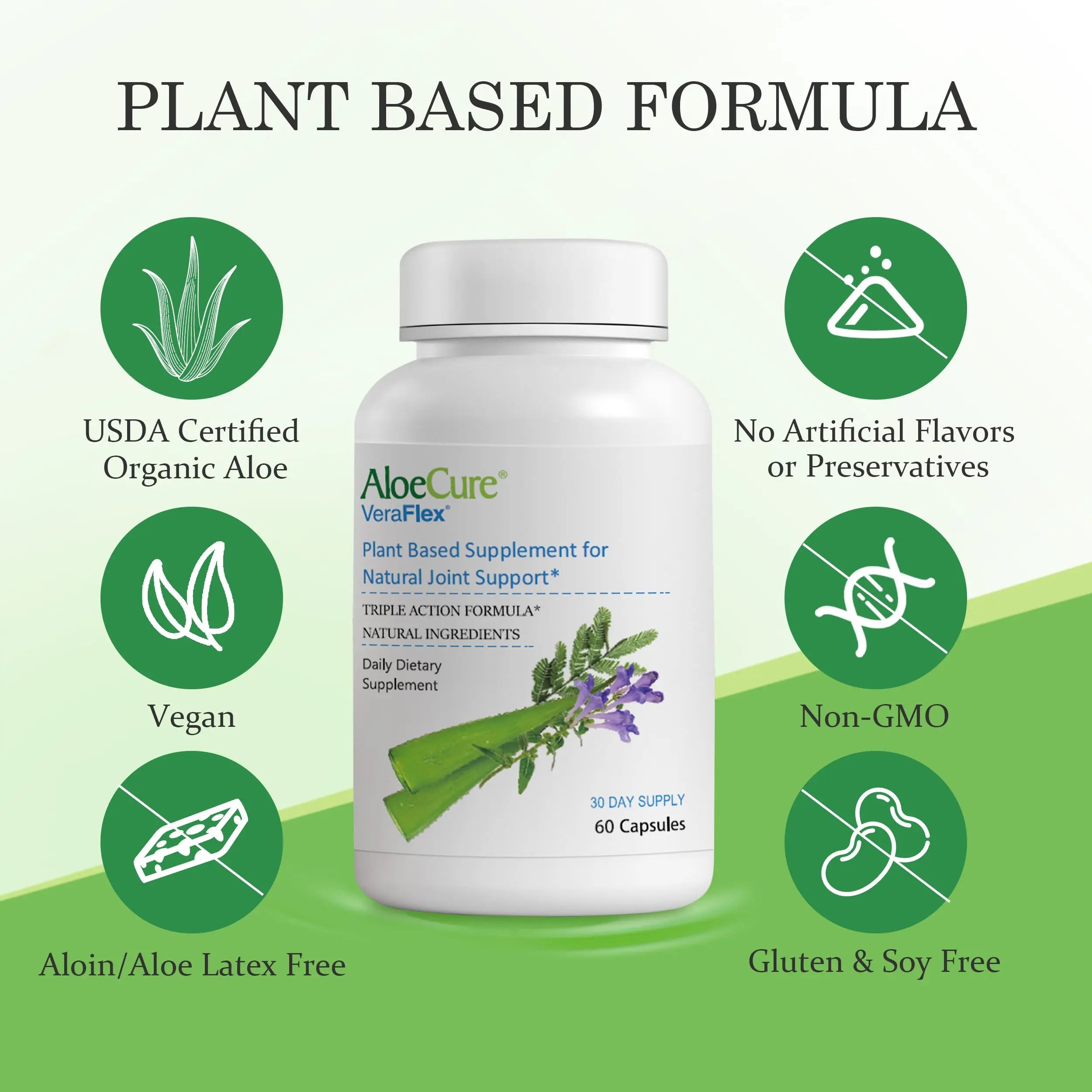 AloeCure VeraFlex Natural Joint Health, 60 Capsules, Clinically Tested Natural Plant-Based Formula to Support Comfort, Mobility and Flexibility - Featuring Organic Aloe Vera AloeCure uk supplements