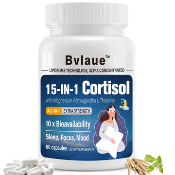 Bvlaue Cortisol Supplements for Women & Men - 15-in-1 Cortisol Reducer Manager Lower w/Ashwagandha,Magnesium,L-Theanine/Saffron Vitamin B6 & B12,60 Vegan CT for Stress Relief Sleep,Mood,Non-GMO Bvlaue uk supplements