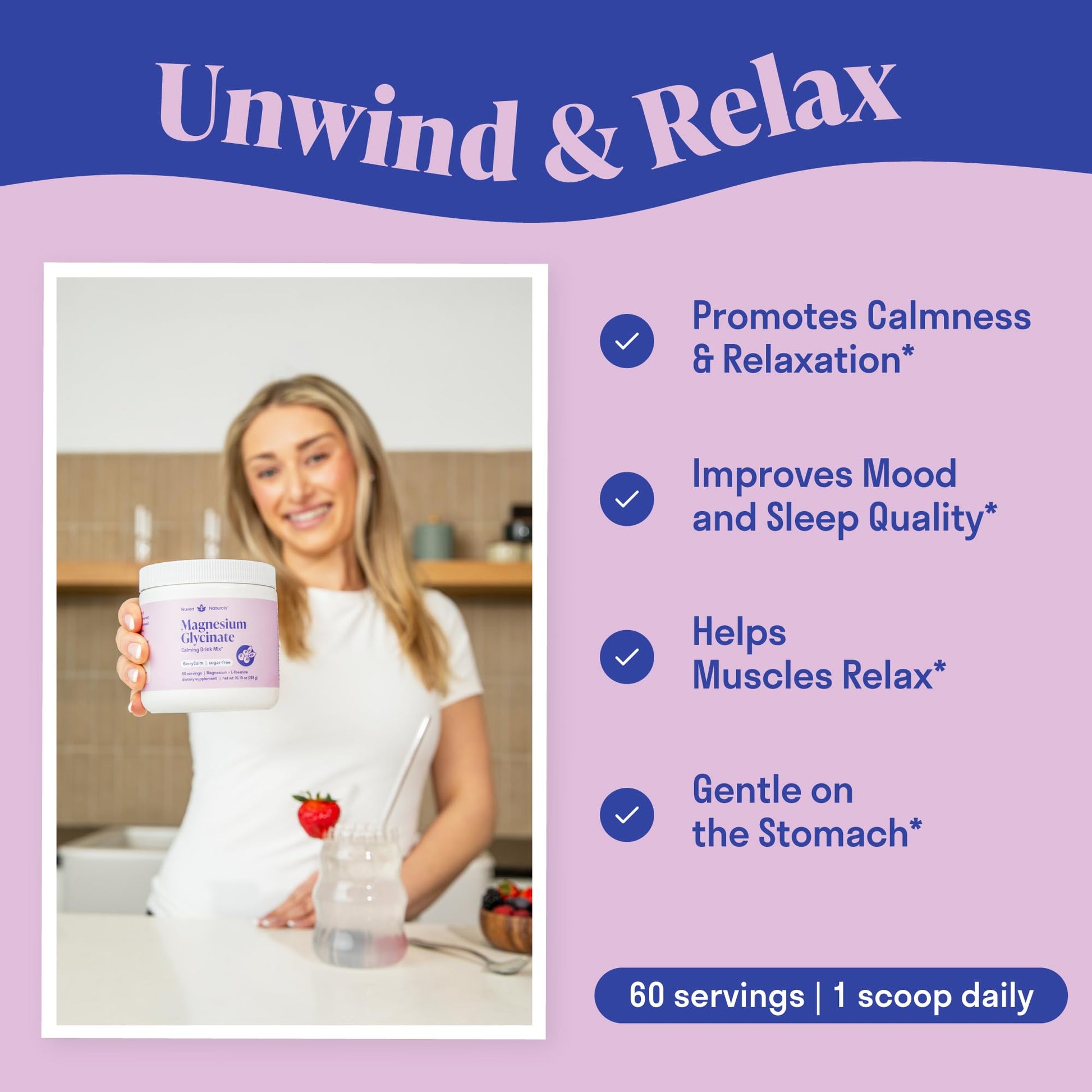 Magnesium Glycinate Powder + L-Theanine | 60 Servings | 300 mg per Scoop High Absorption Chelated Magnesium Powder for Sleep - Natural Mixed Berry Flavor, No Sugar, Support Restful Sleep & Relaxation Nuven Naturals uk supplements