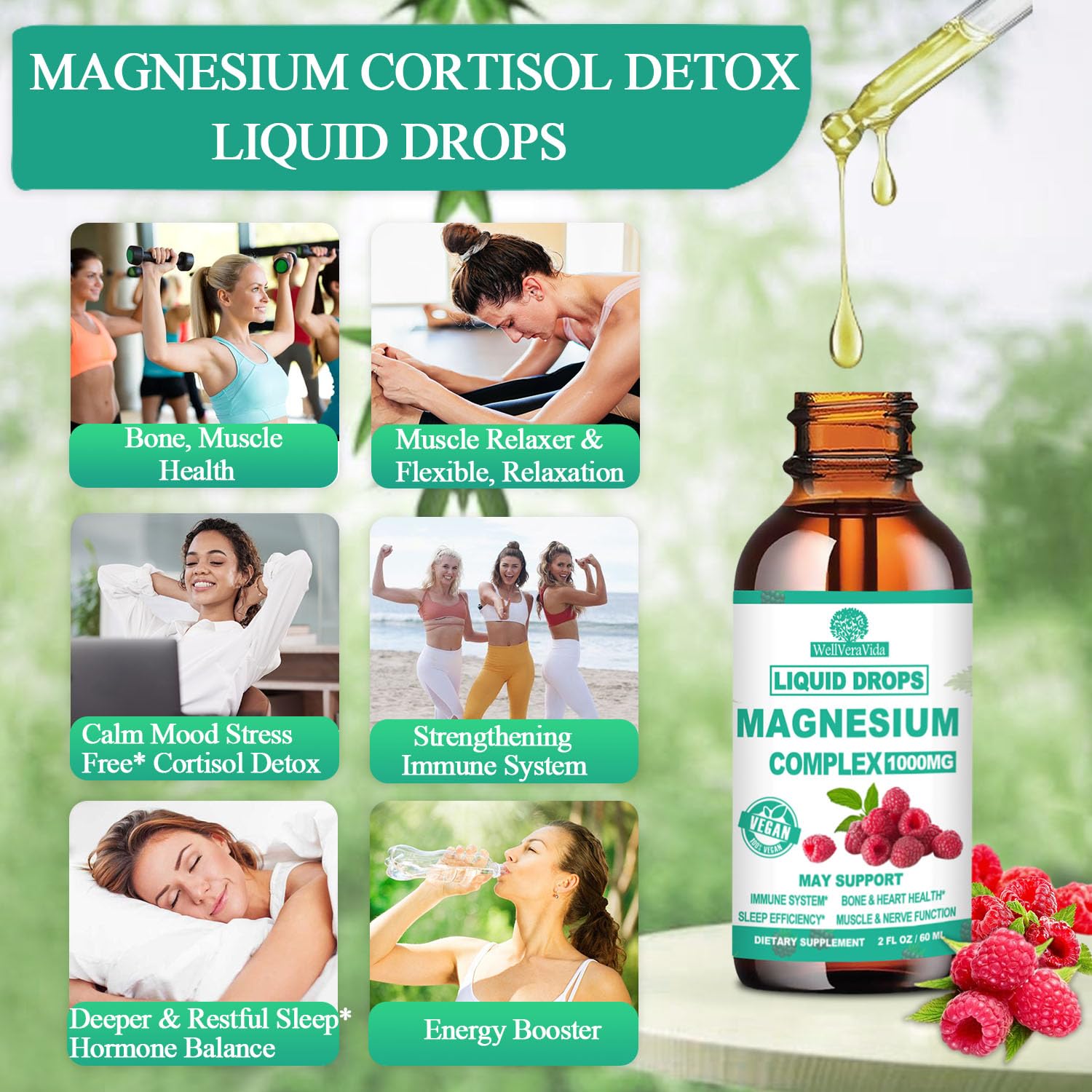 Cortisol Detox for Women & Men w. Super Calm 16-in-1 Magnesium, Theanine, Ashwagandha, St Johns Wort, Lemon Balm, Cortisol Wellness Liquid Drops for Balanced Cortisol, Harmone Balanced & Relaxation WellVeraVida uk supplements