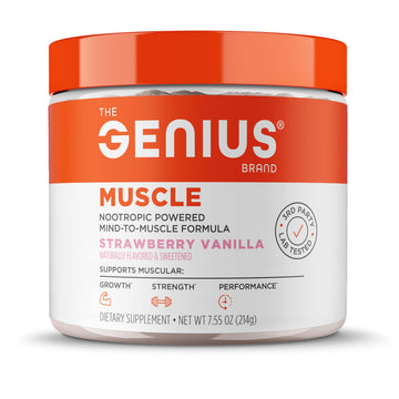 The Genius Brand Genius Muscle - Muscle Health Supplement for Growth, Endurance & Recovery - Non-Hormonal Formula - 6 Organic Mushrooms - Naturally-Sweetened - 30 Servings - Strawberry Vanilla The Genius Brand uk supplements