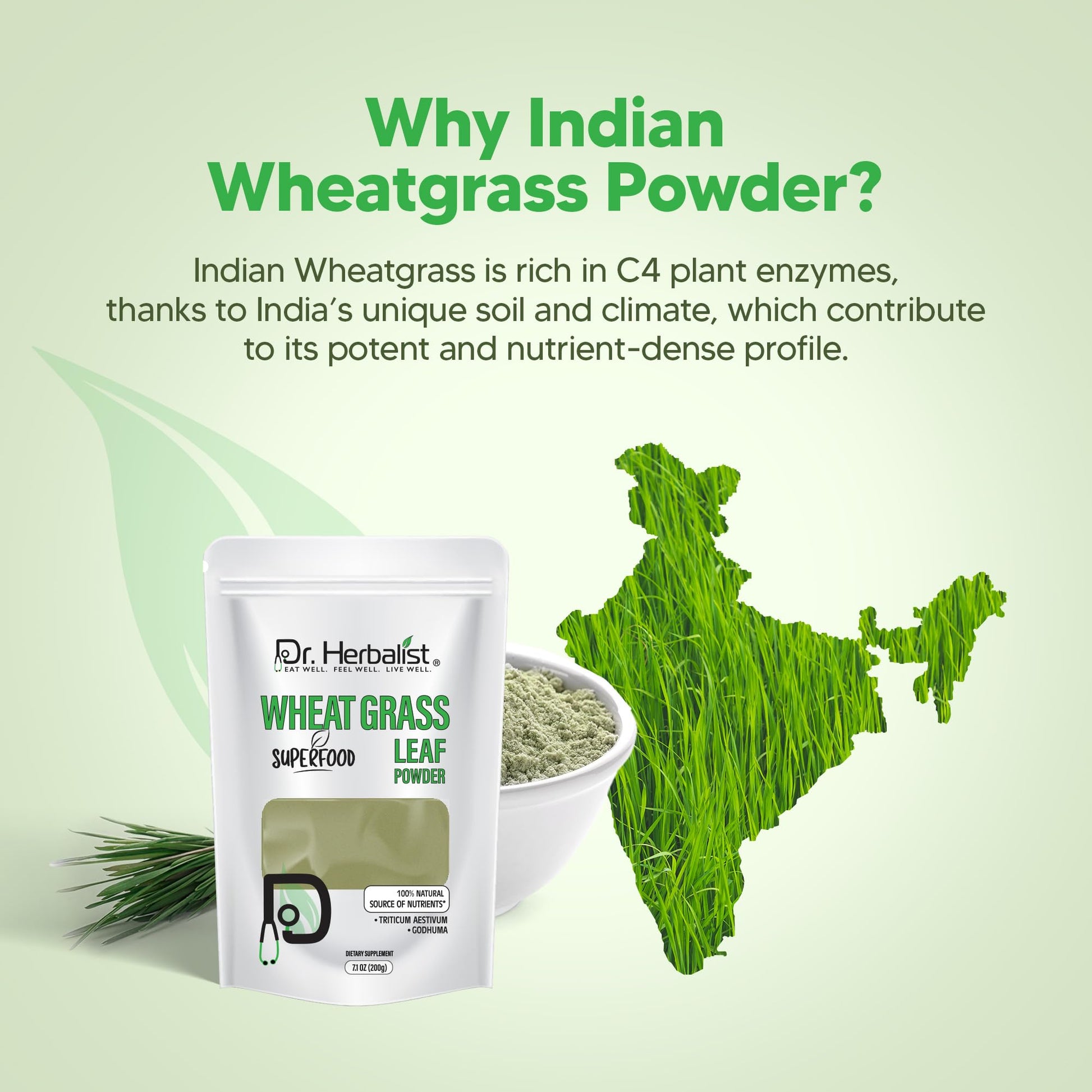 Dr. HERBALIST Wheatgrass Powder 200g - Pure Triticum Aestivum with Chlorophyll Iron & Vitamins A C E | Supports Daily Greens Detox & Nutrient Density* | Halal Dr. HERBALIST uk supplements