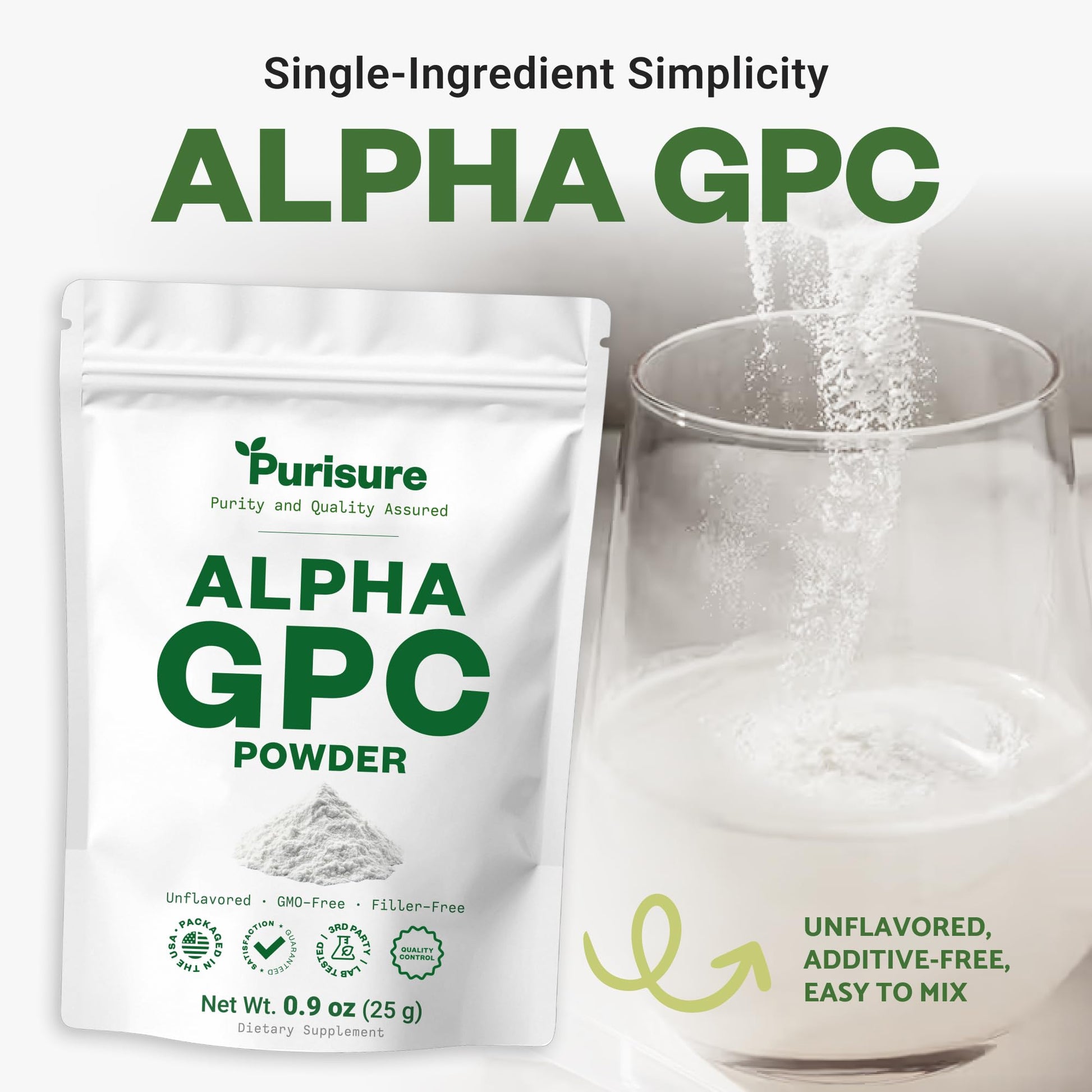 Purisure Alpha GPC Powder, 25 g, Pure Alpha GPC Choline Supplement for Brain and Focus, CDP Choline Supplements for Memory Performance & Concentration, No Fillers, Non-GMO, Offers 41 Servings Purisure uk supplements