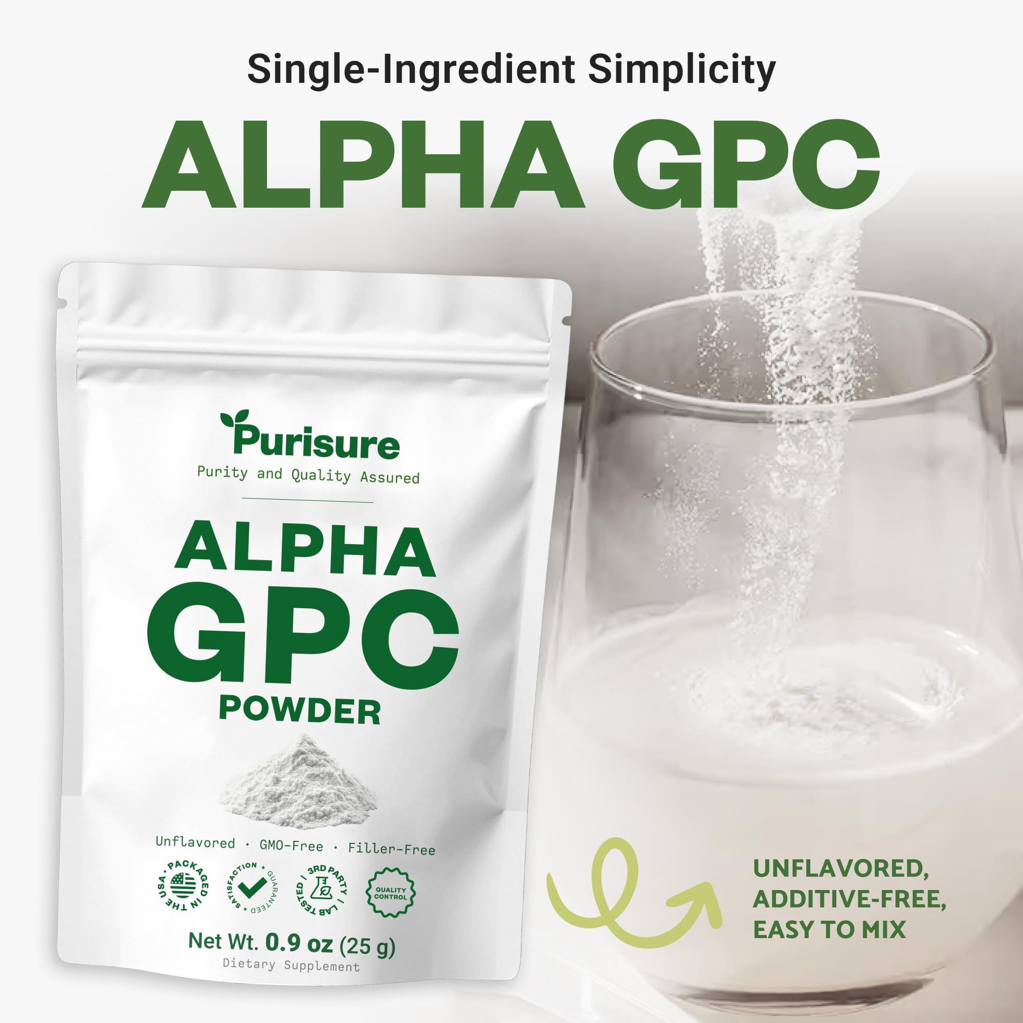 Purisure Alpha GPC Powder, 25 g, Pure Alpha GPC Choline Supplement for Brain and Focus, CDP Choline Supplements for Memory Performance & Concentration, No Fillers, Non-GMO, Offers 41 Servings Purisure uk supplements